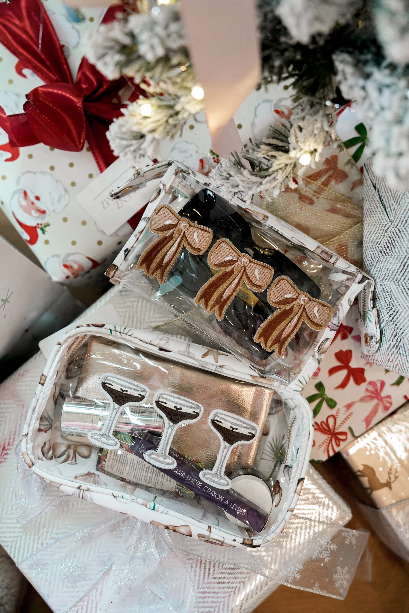 Makeup Bag 3 Brown Bows - Snap Clear Pouch