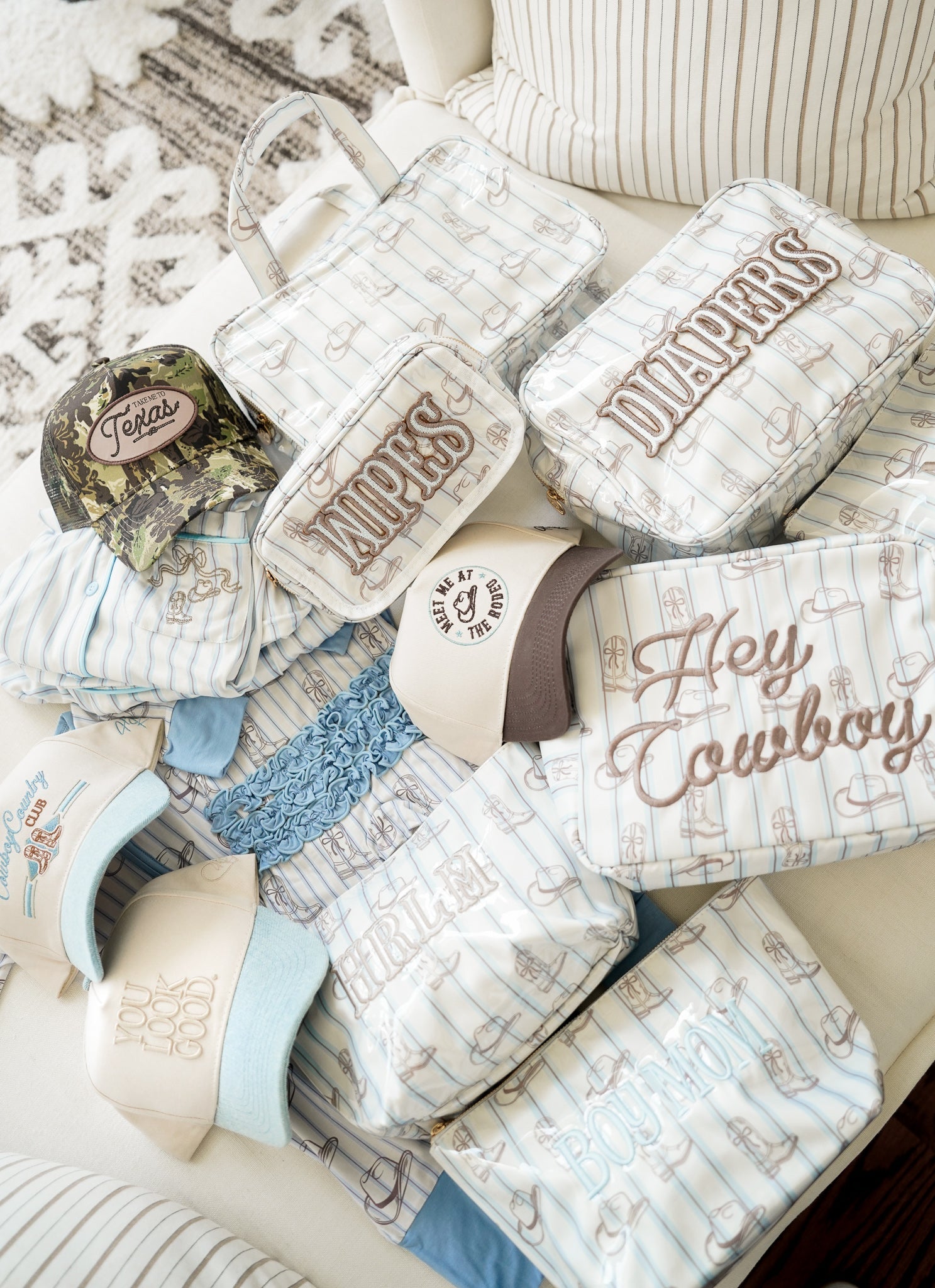 Makeup Bag Hey Cowboy - Western Blues Striped XL Bag