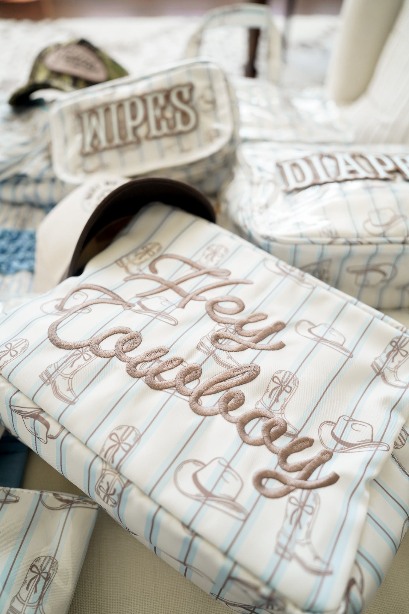 Makeup Bag Hey Cowboy - Western Blues Striped XL Bag