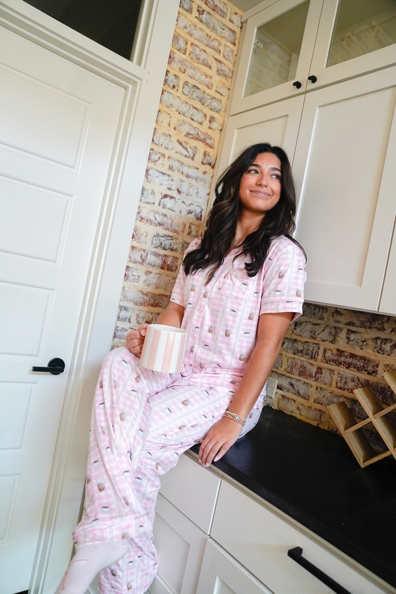 Pajamas Pink Coffee - Short Sleeve + Pant Pajama Set