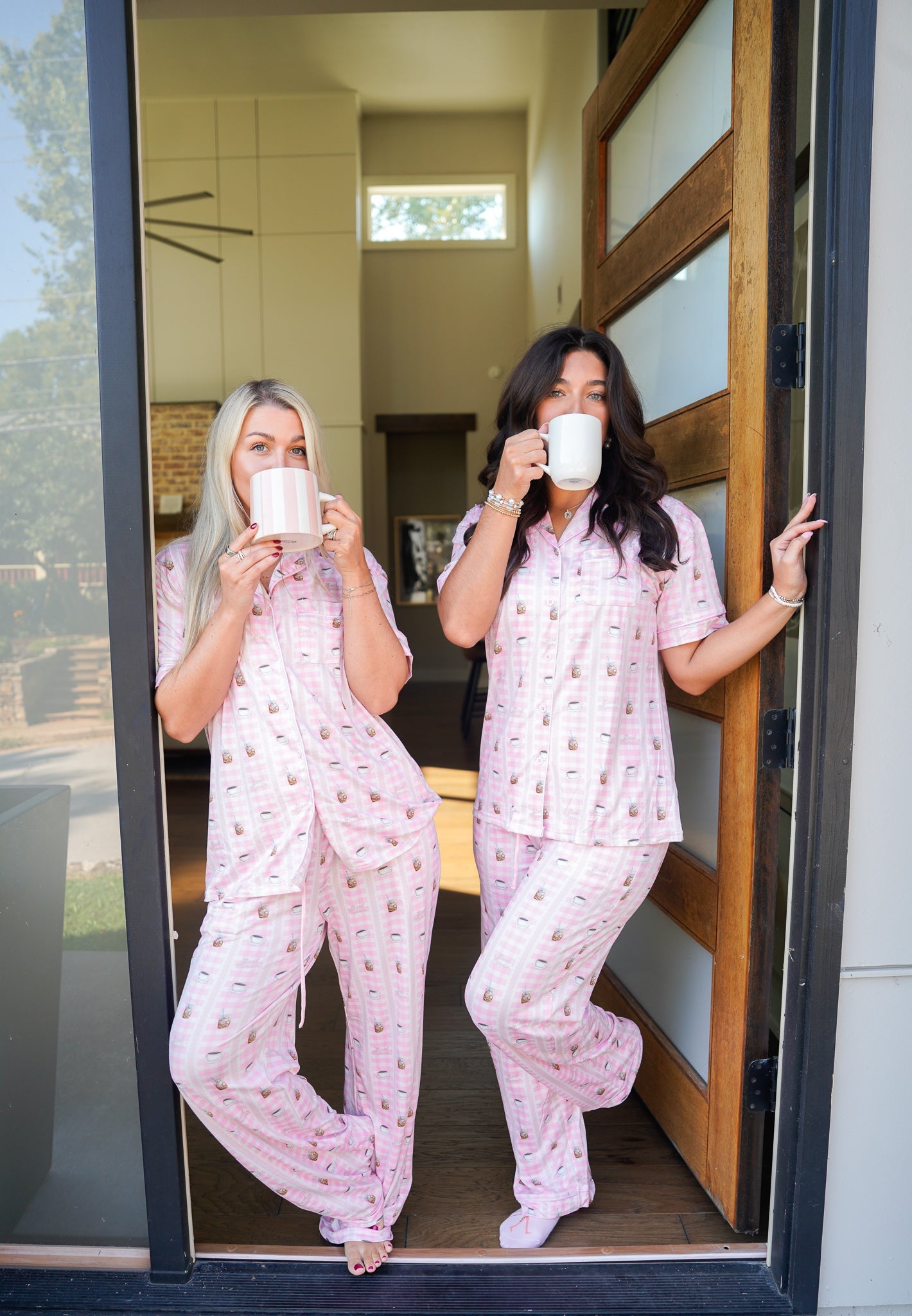 Pajamas Pink Coffee - Short Sleeve + Pant Pajama Set