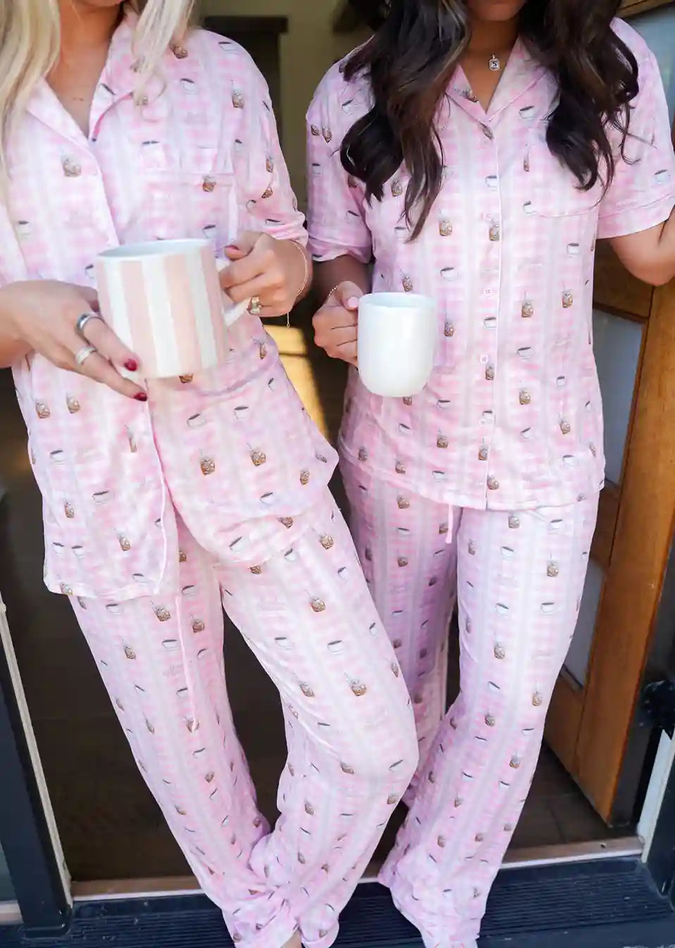 Pajamas Pink Coffee - Short Sleeve + Pant Pajama Set