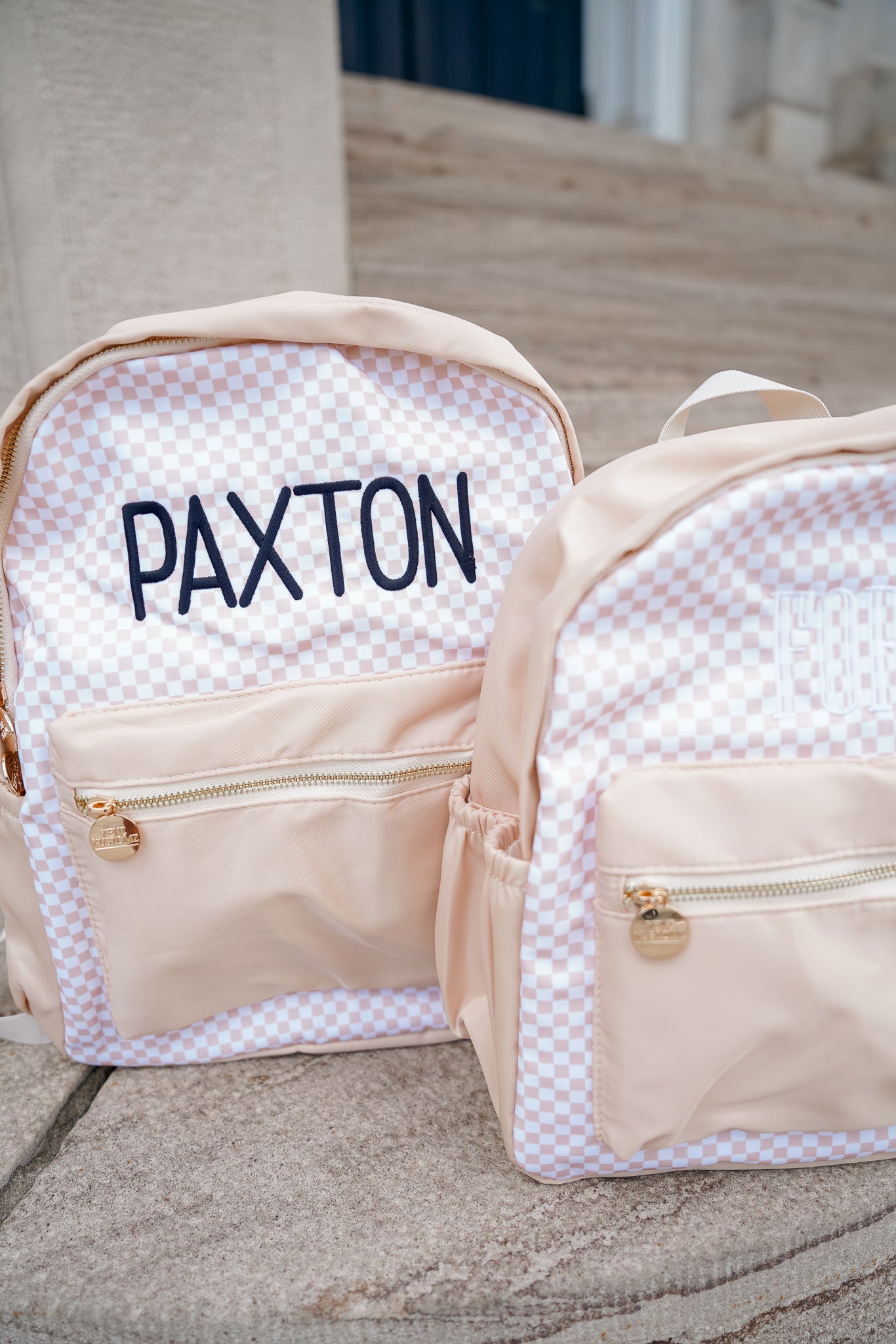 Tan Checkered Backpack