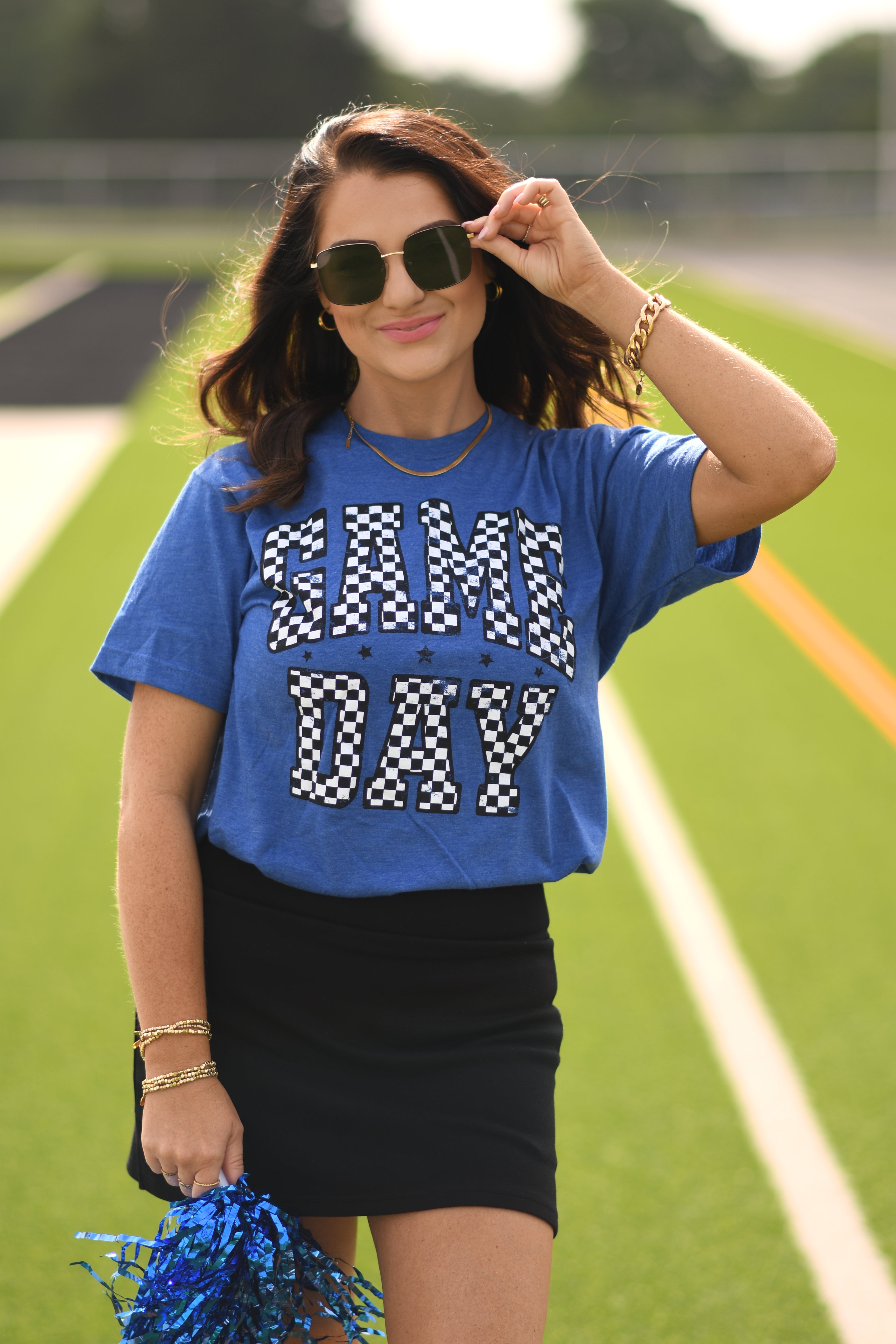 Blue Checkered Game Day Tee