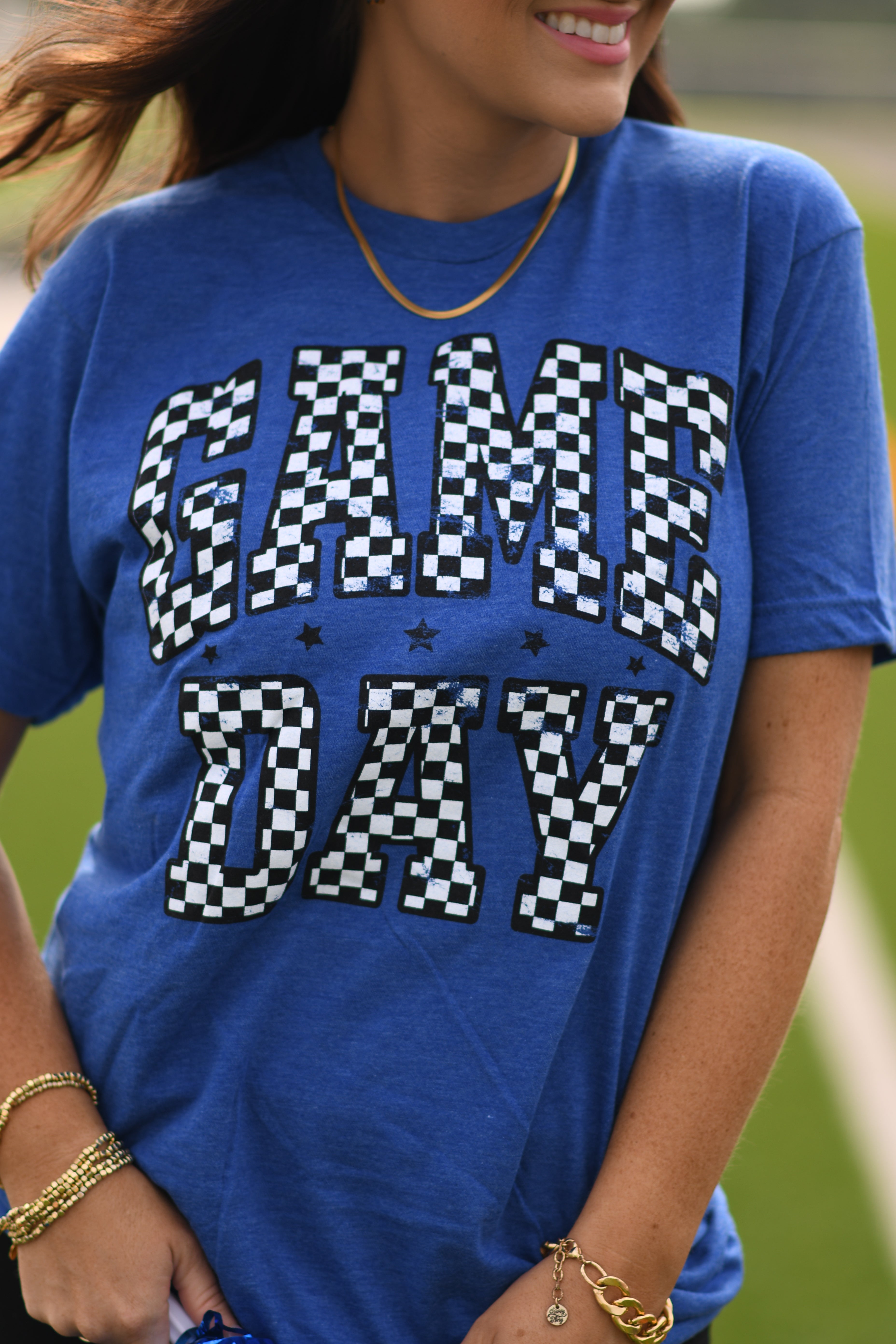 Blue Checkered Game Day Tee
