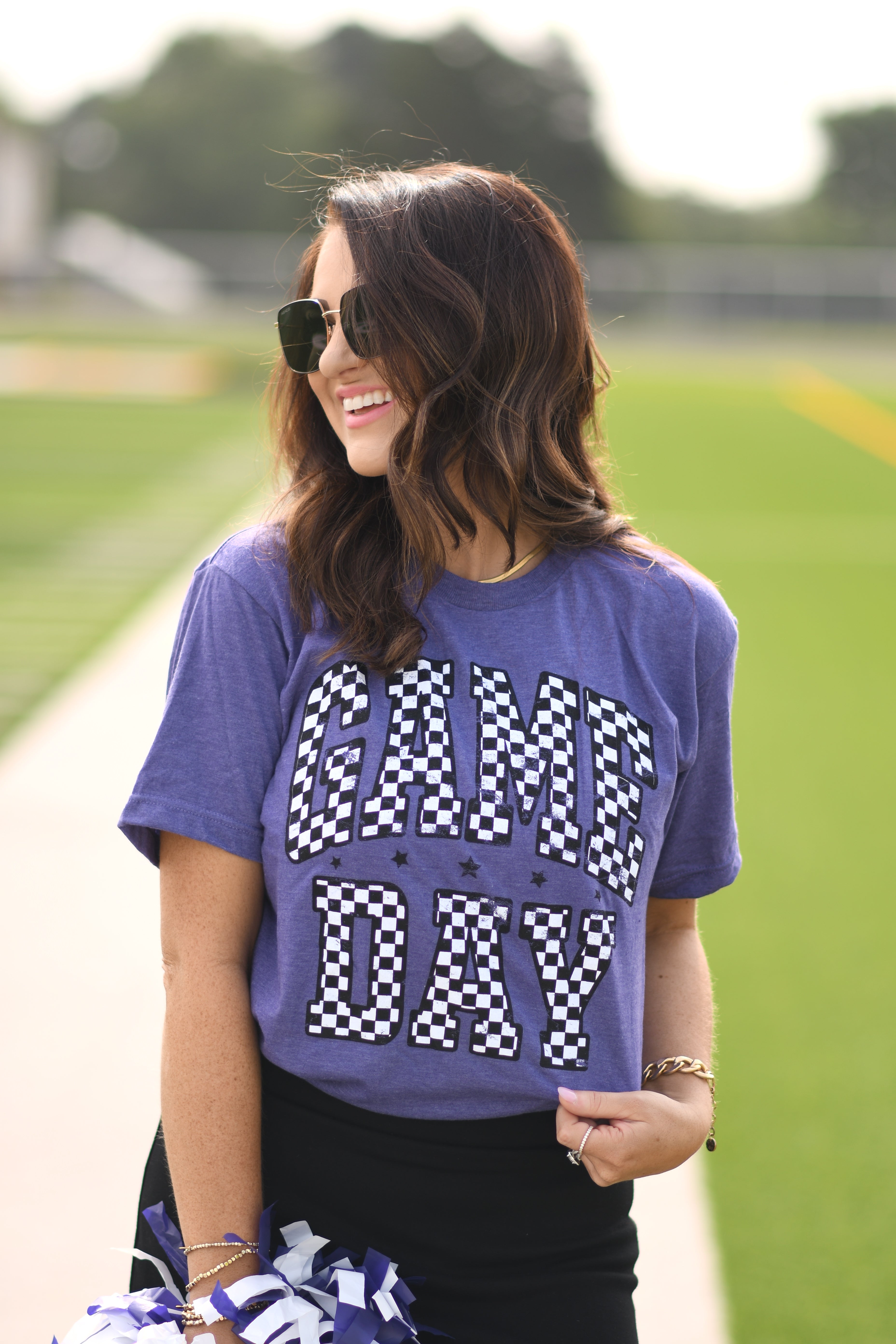 Purple Checkered Game Day Tee