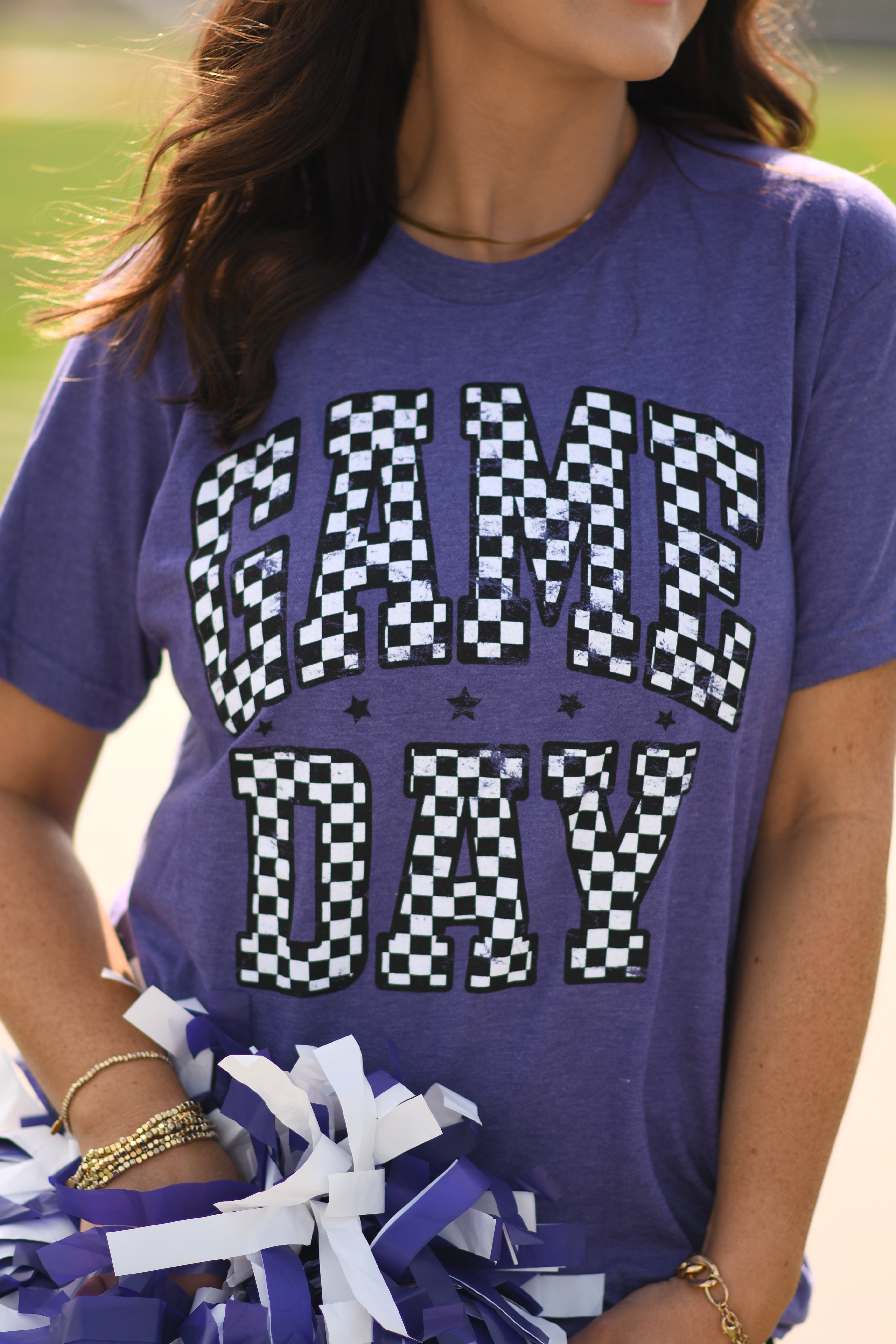 Purple Checkered Game Day Tee