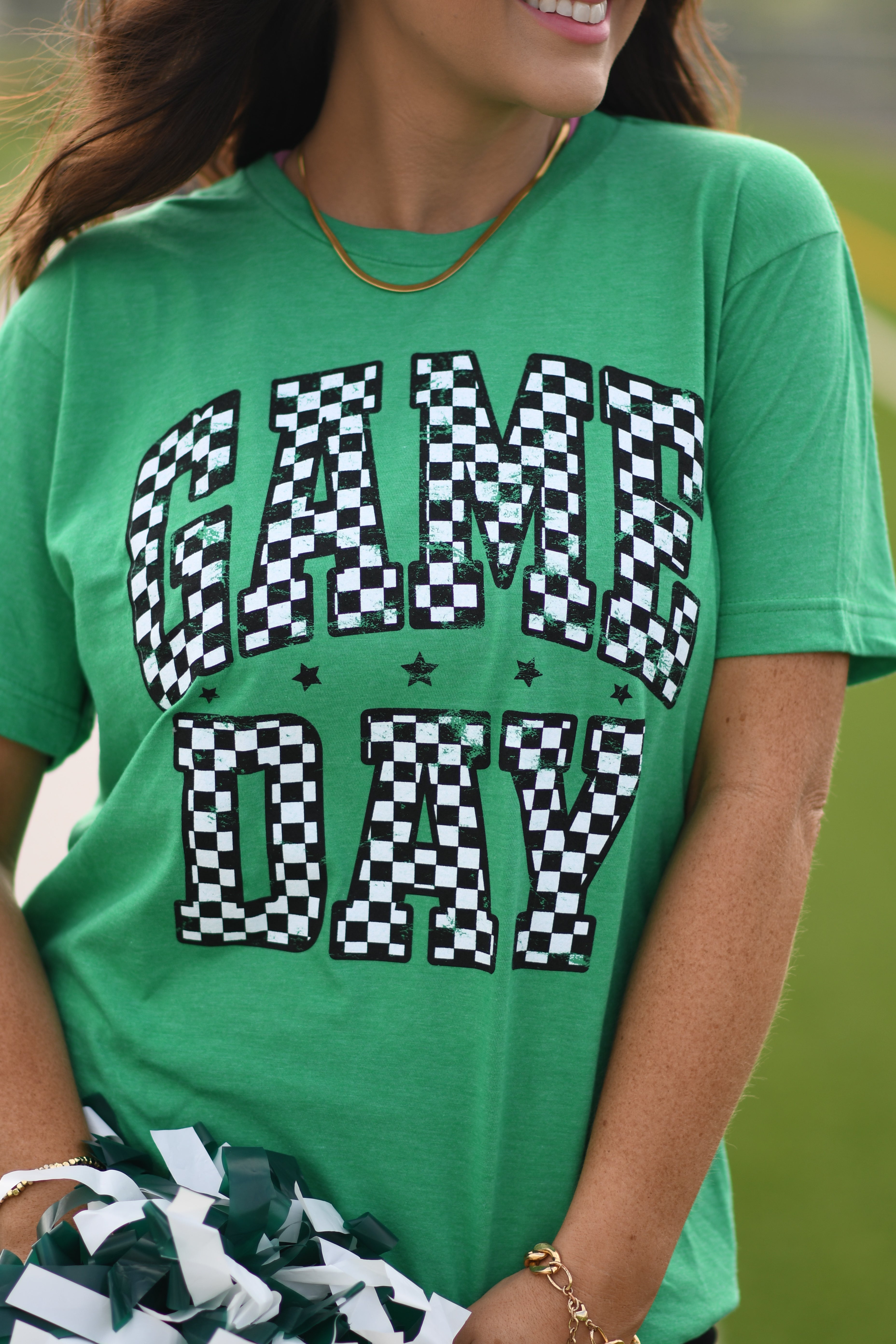 Green Checkered Game Day Tee