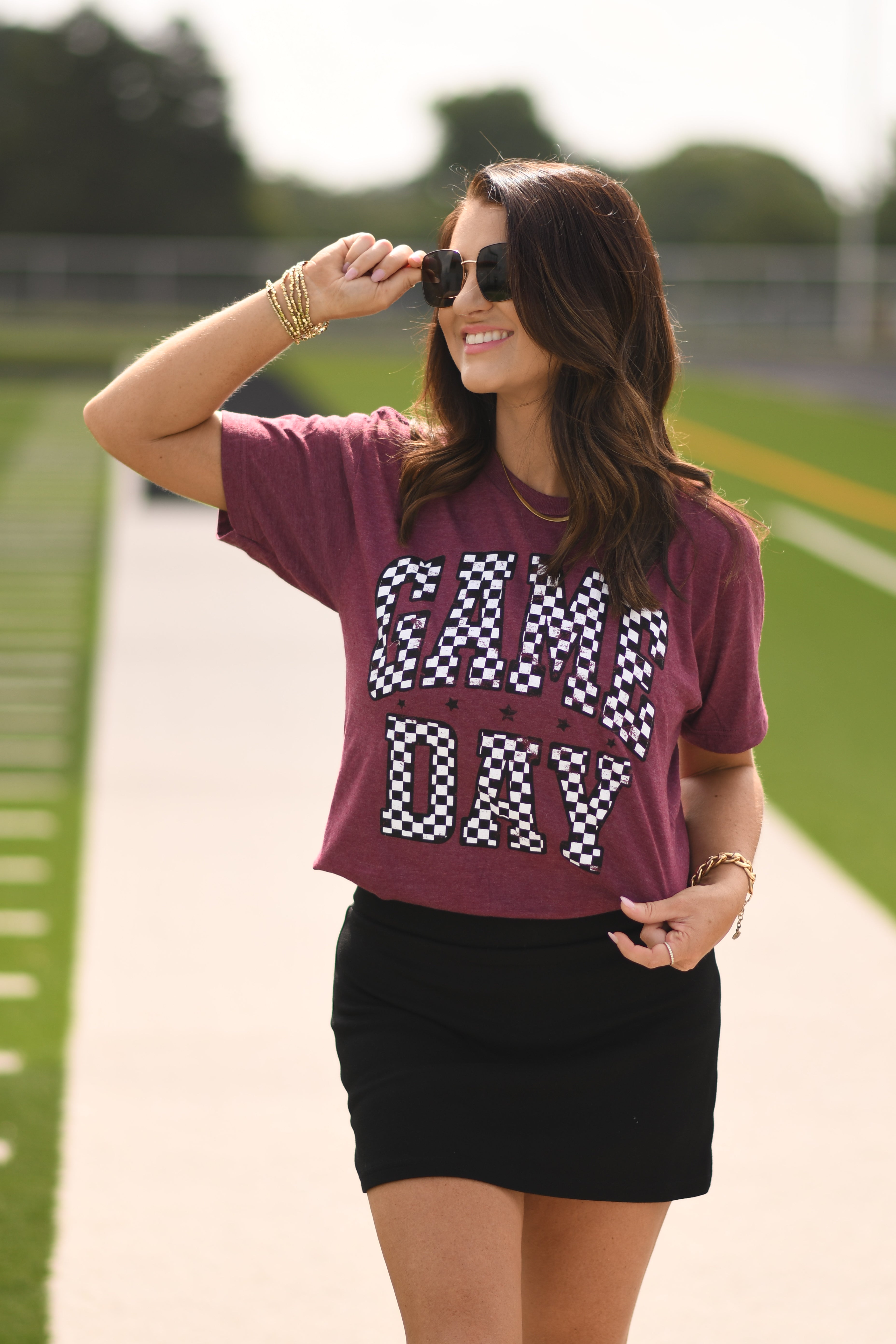 Maroon Checkered Game Day Tee