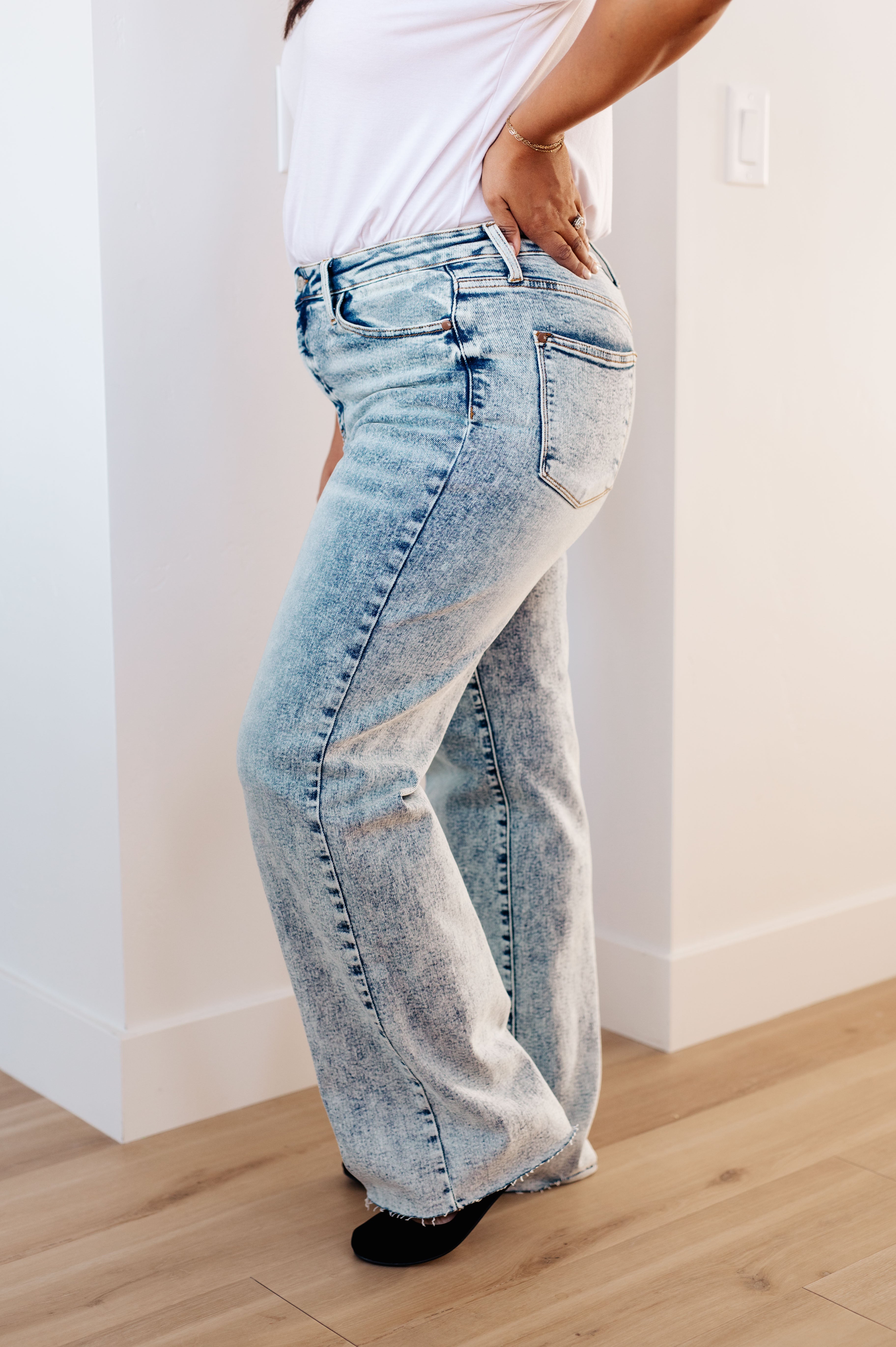 Denim Dory High Waist Mineral Wash Raw Hem Wide Leg Jeans