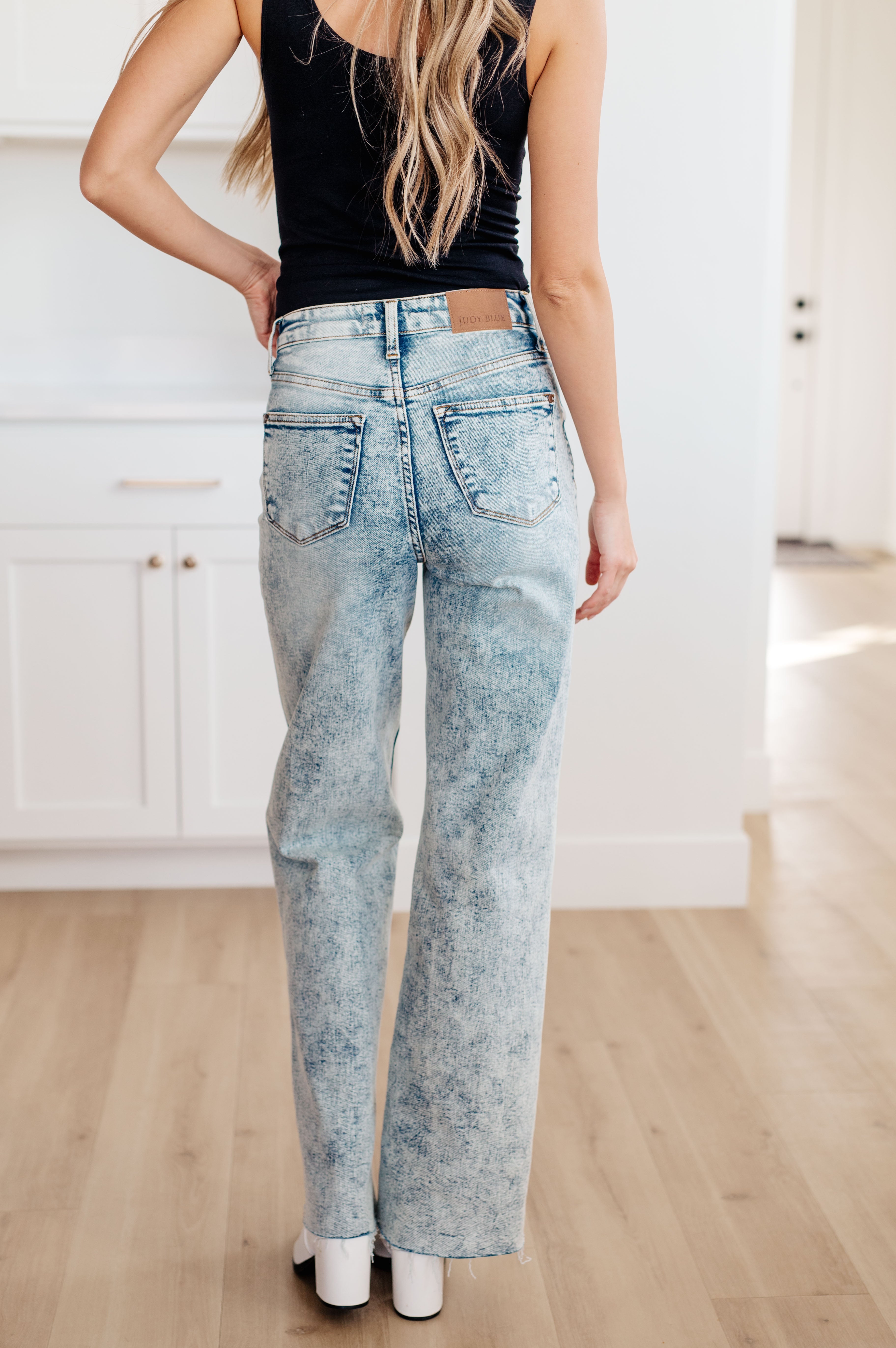 Denim Dory High Waist Mineral Wash Raw Hem Wide Leg Jeans