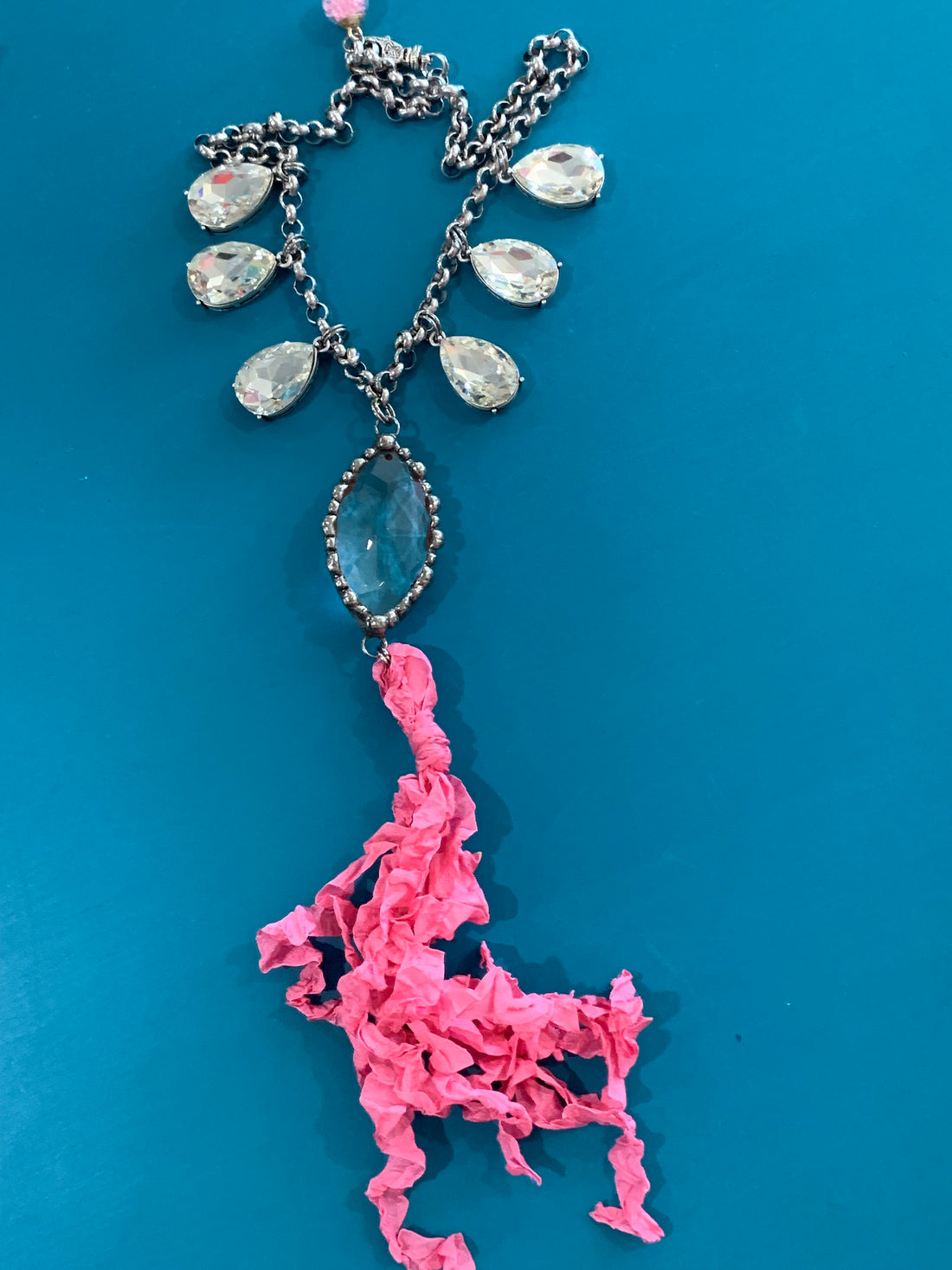Crystal Chandelier Pink Tassel Necklace