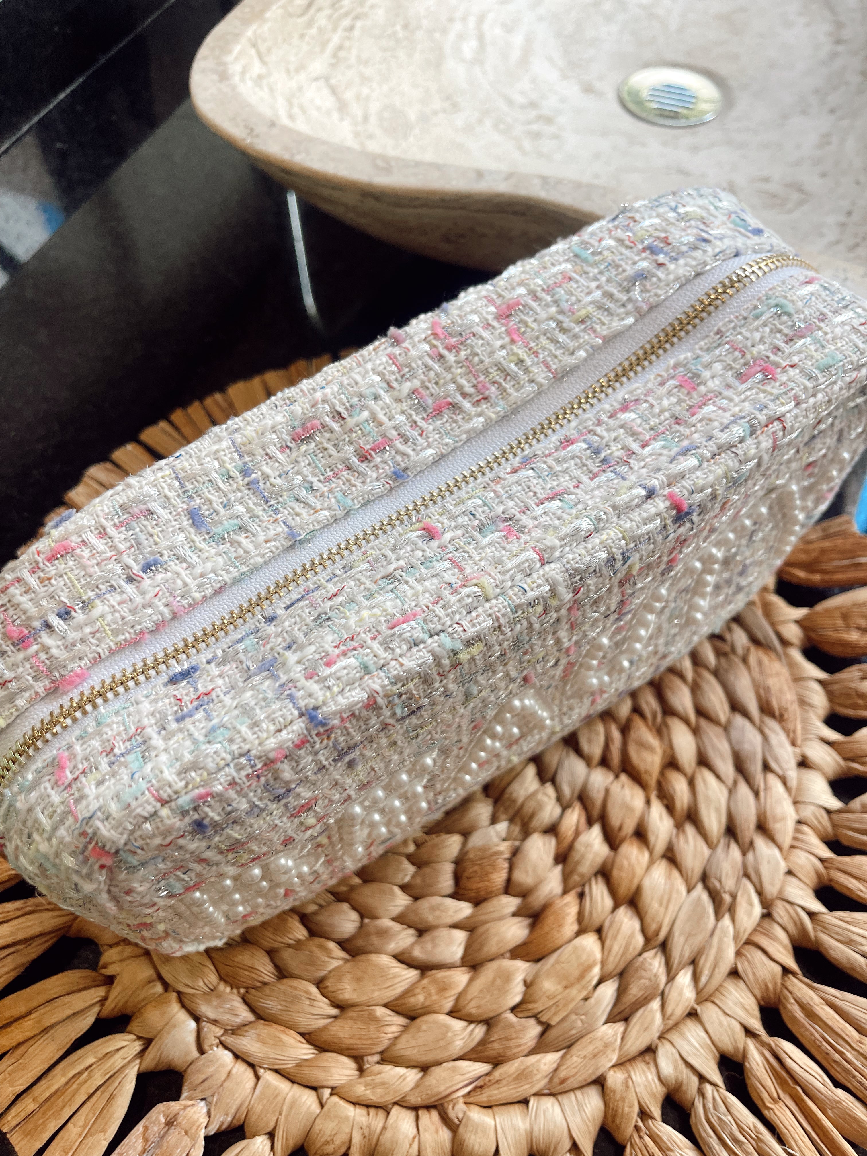 Makeup Bag Beauty Large - White Tweed