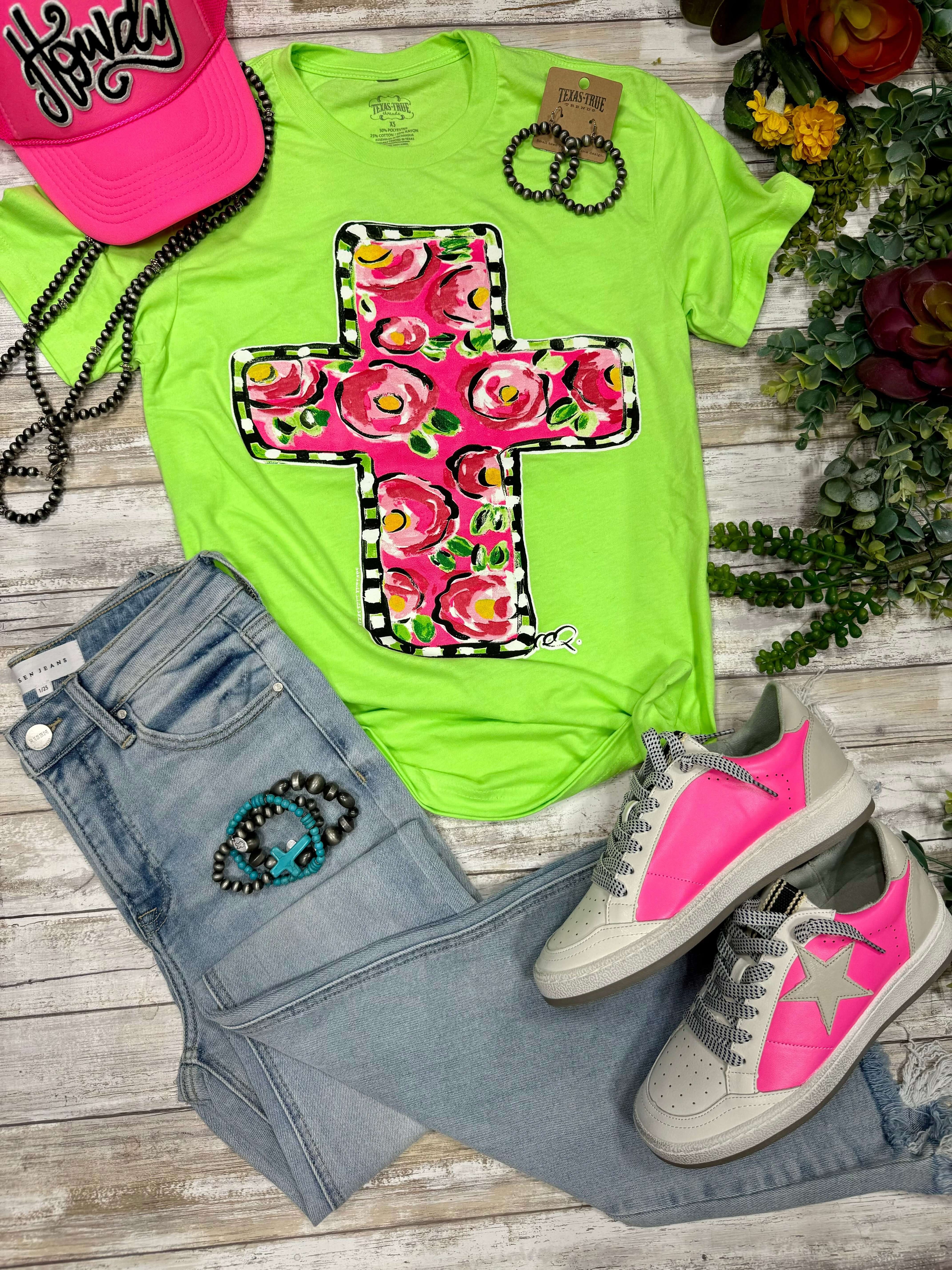 Tees Callie Ann Stelter Pink Floral Cross Tee