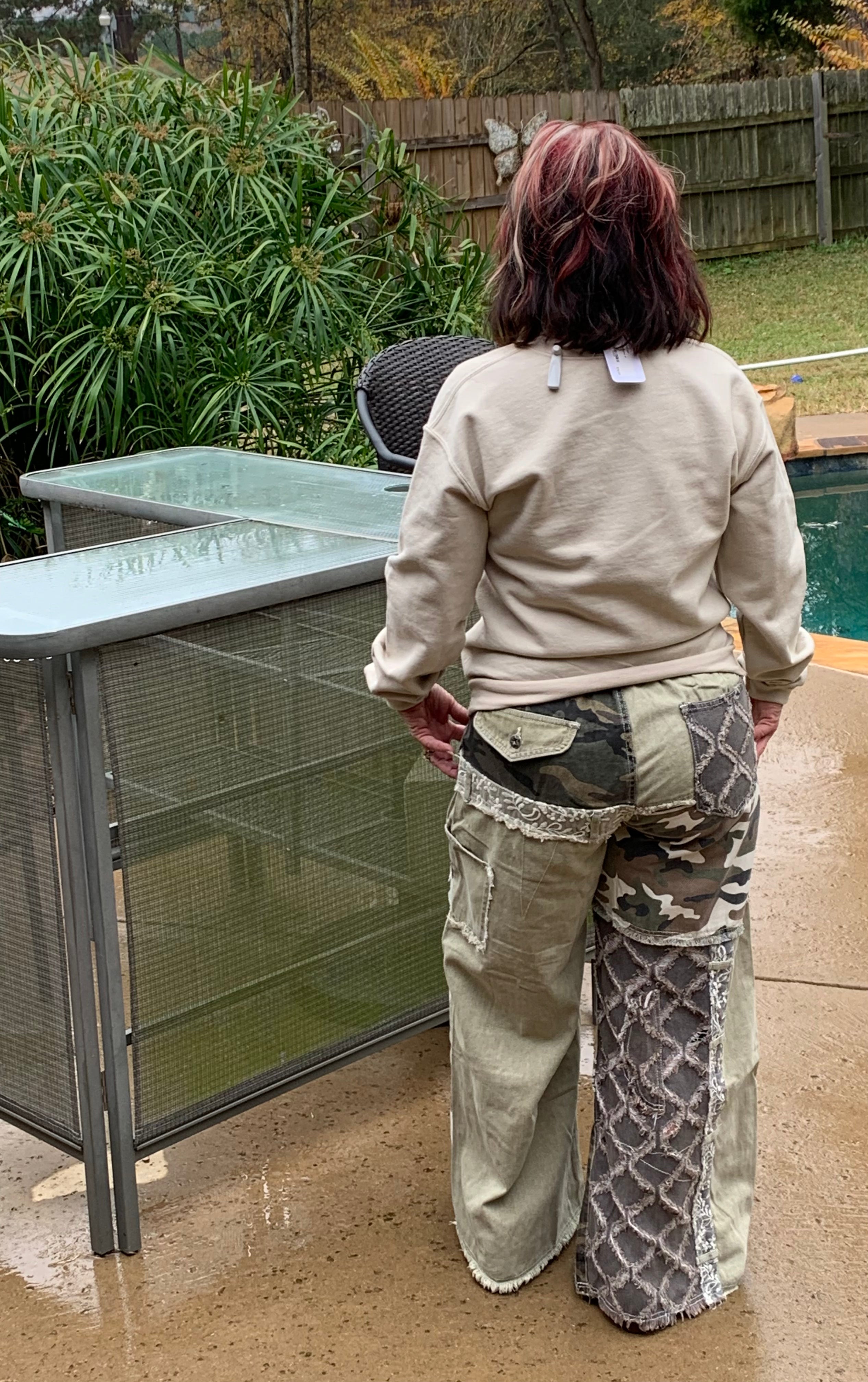 Camoflauge Patchwork Wide Leg Cargo Pants