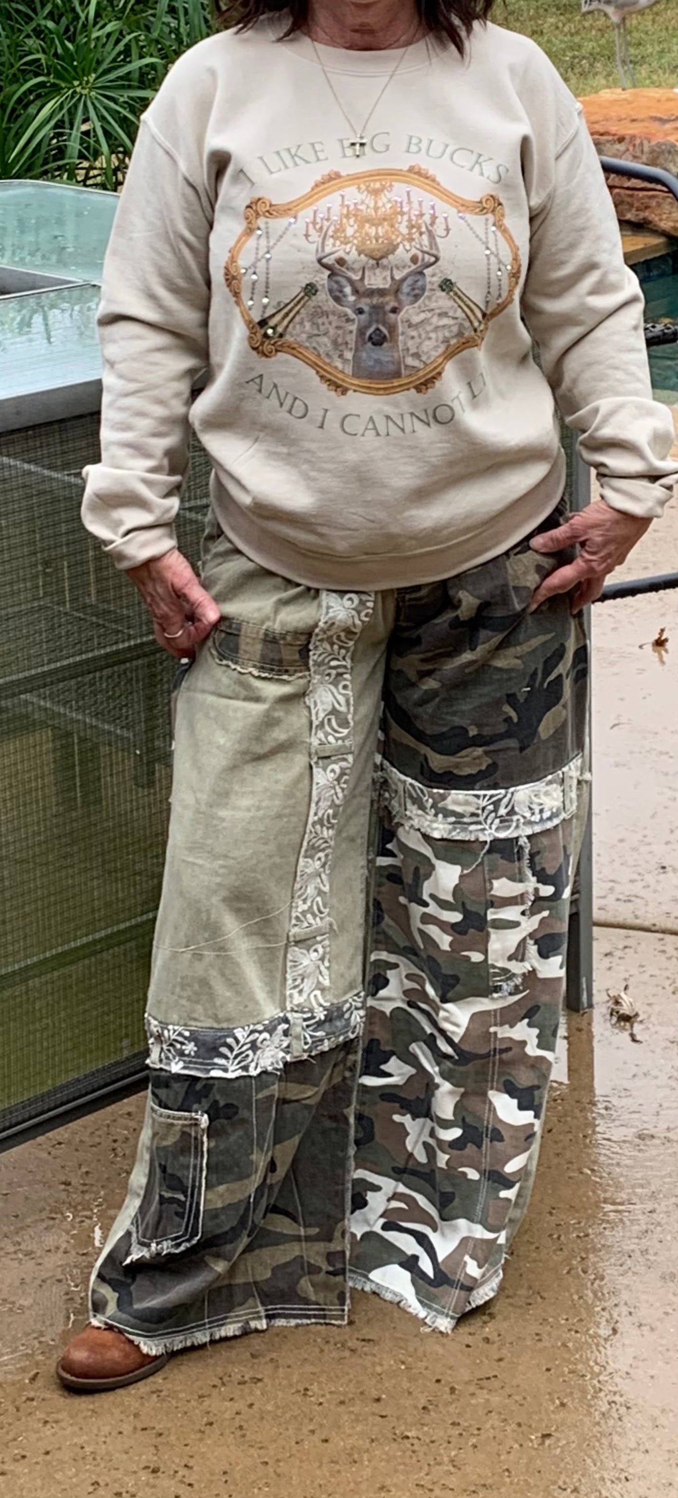 Camoflauge Patchwork Wide Leg Cargo Pants