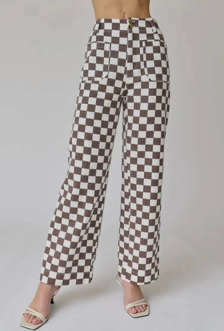 Checkered Brown Denim Pants