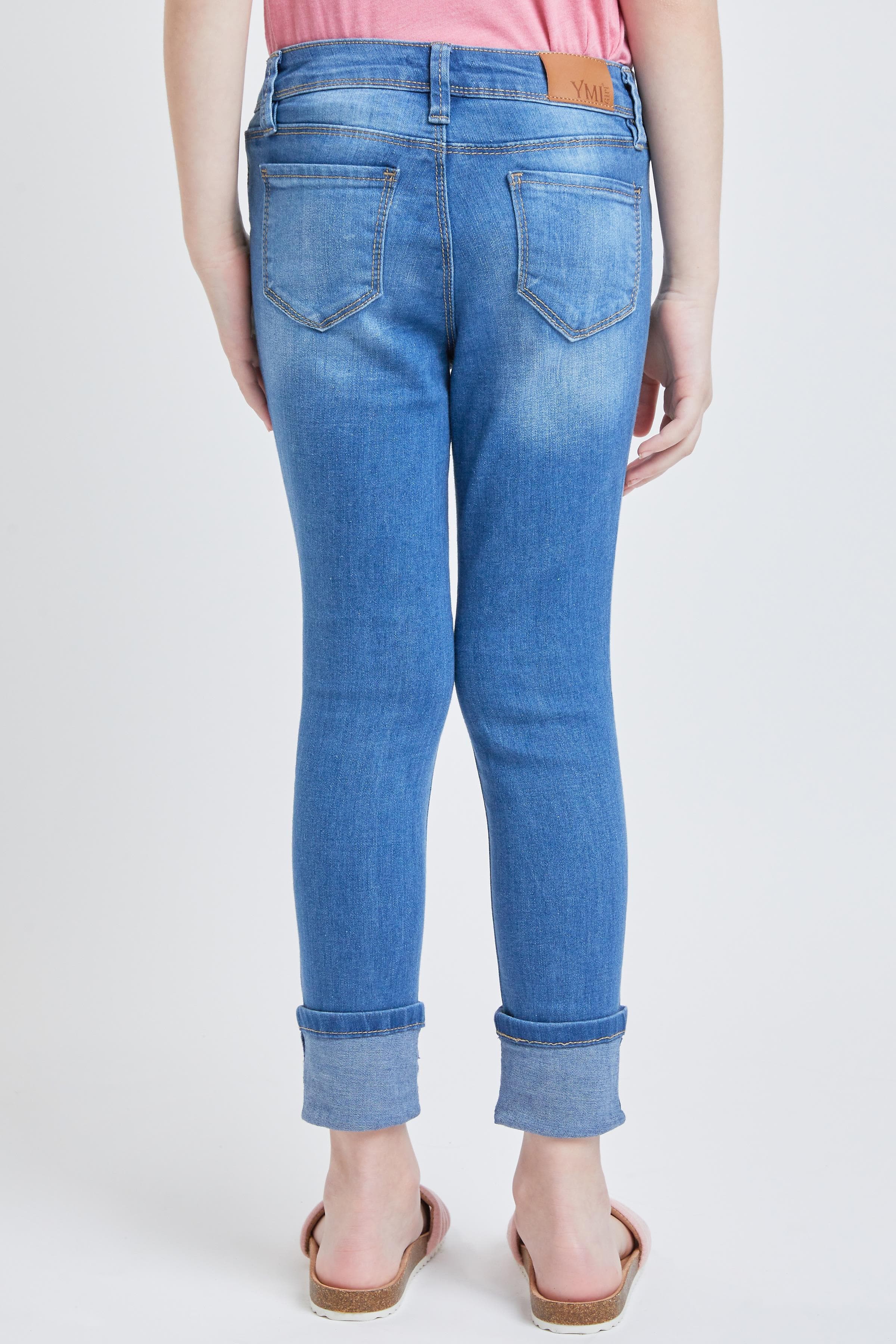 Girls Wide Cuff Denim Skinny Jeans