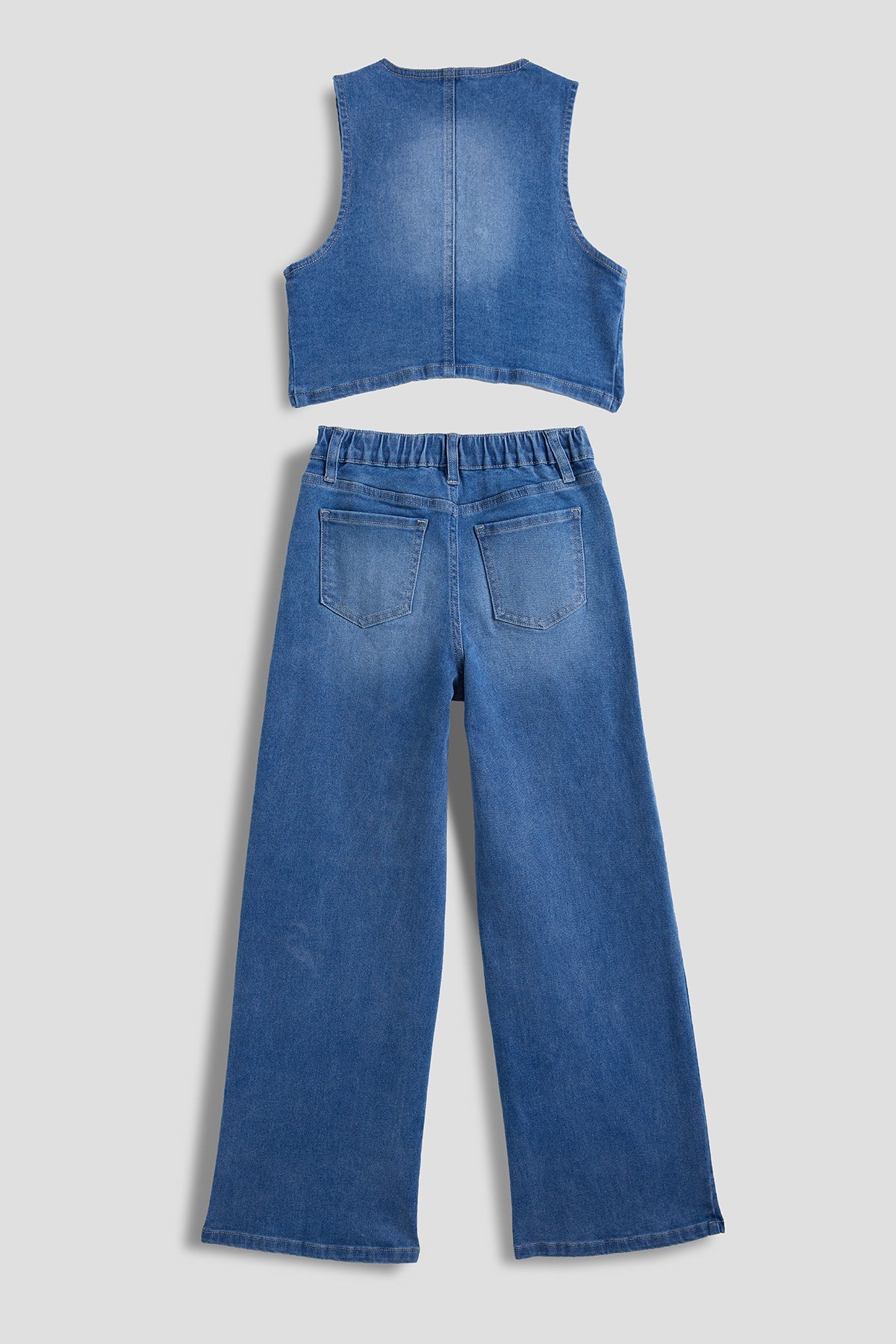 Girls Cece Denim Vest & Wide Leg Jeans Set