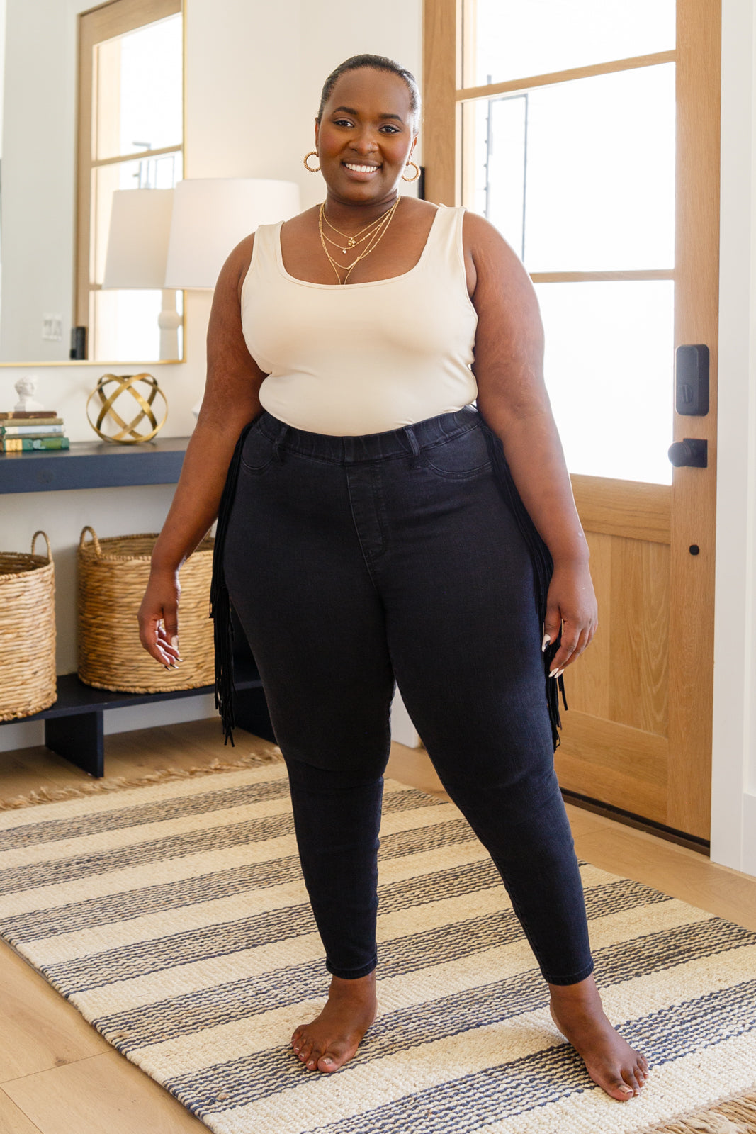 Womens Hilary Side Fringe Skinny Jegging In Black