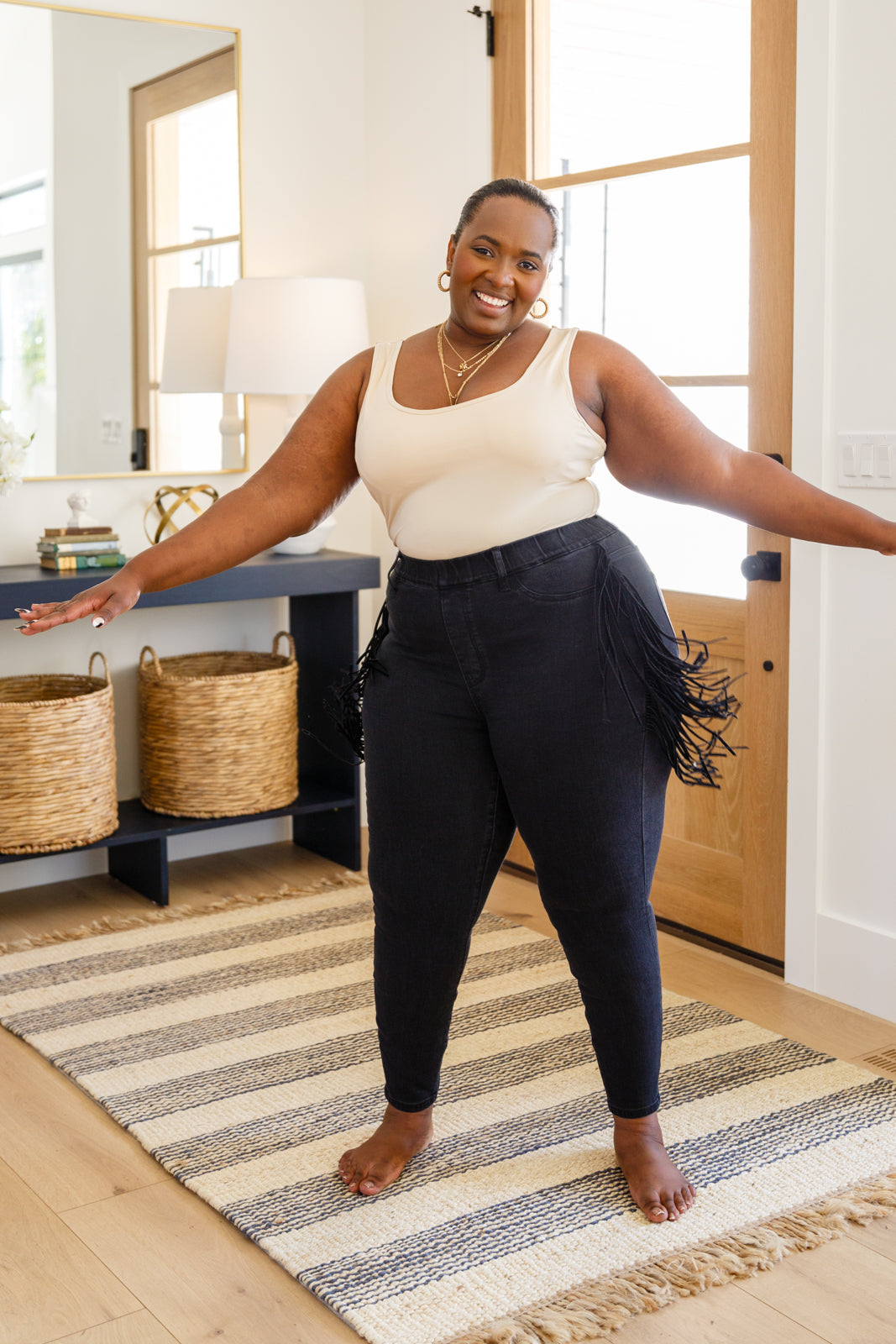 Womens Hilary Side Fringe Skinny Jegging In Black