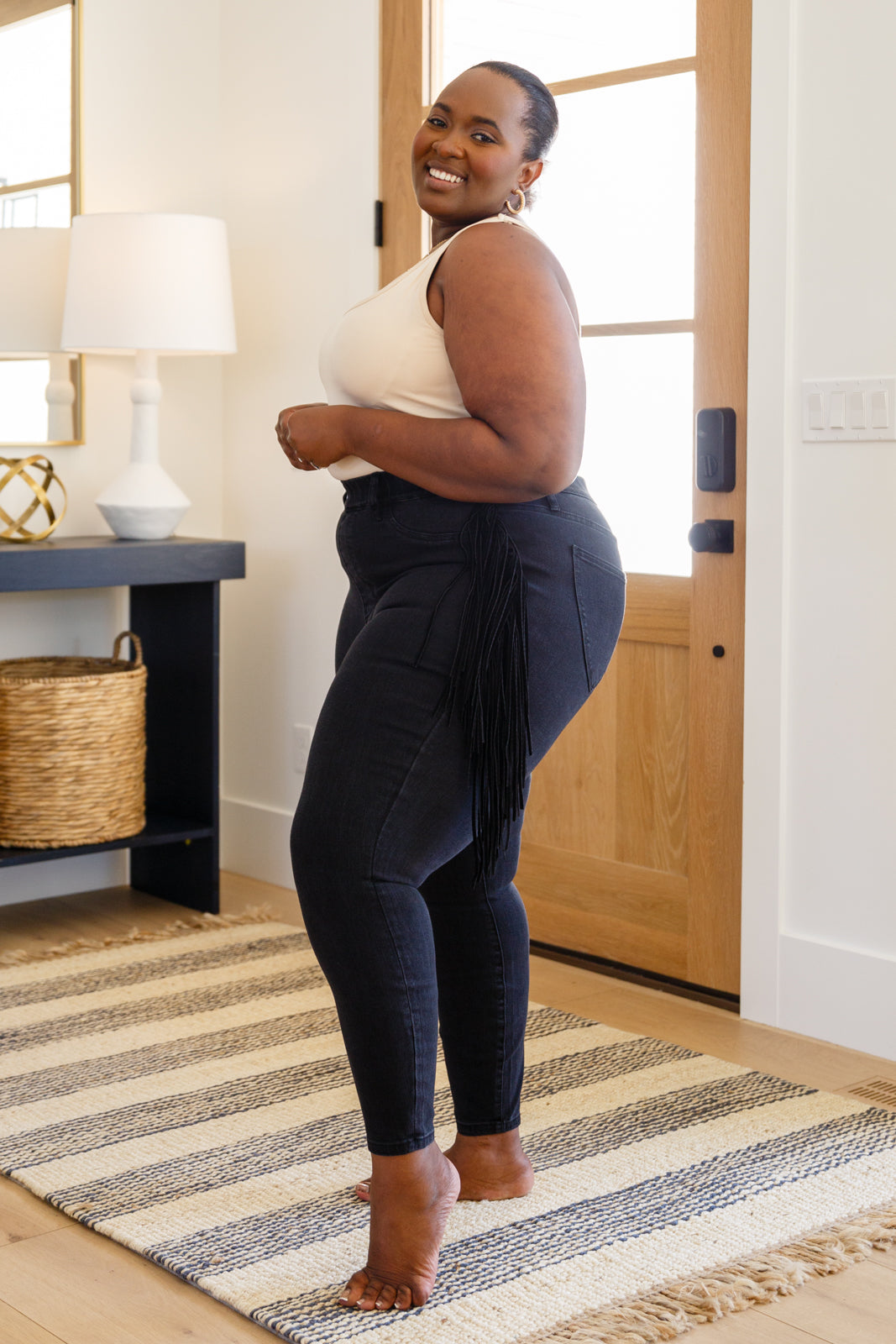 Womens Hilary Side Fringe Skinny Jegging In Black