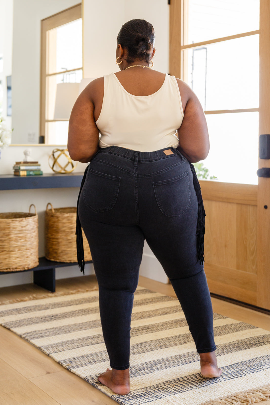 Womens Hilary Side Fringe Skinny Jegging In Black