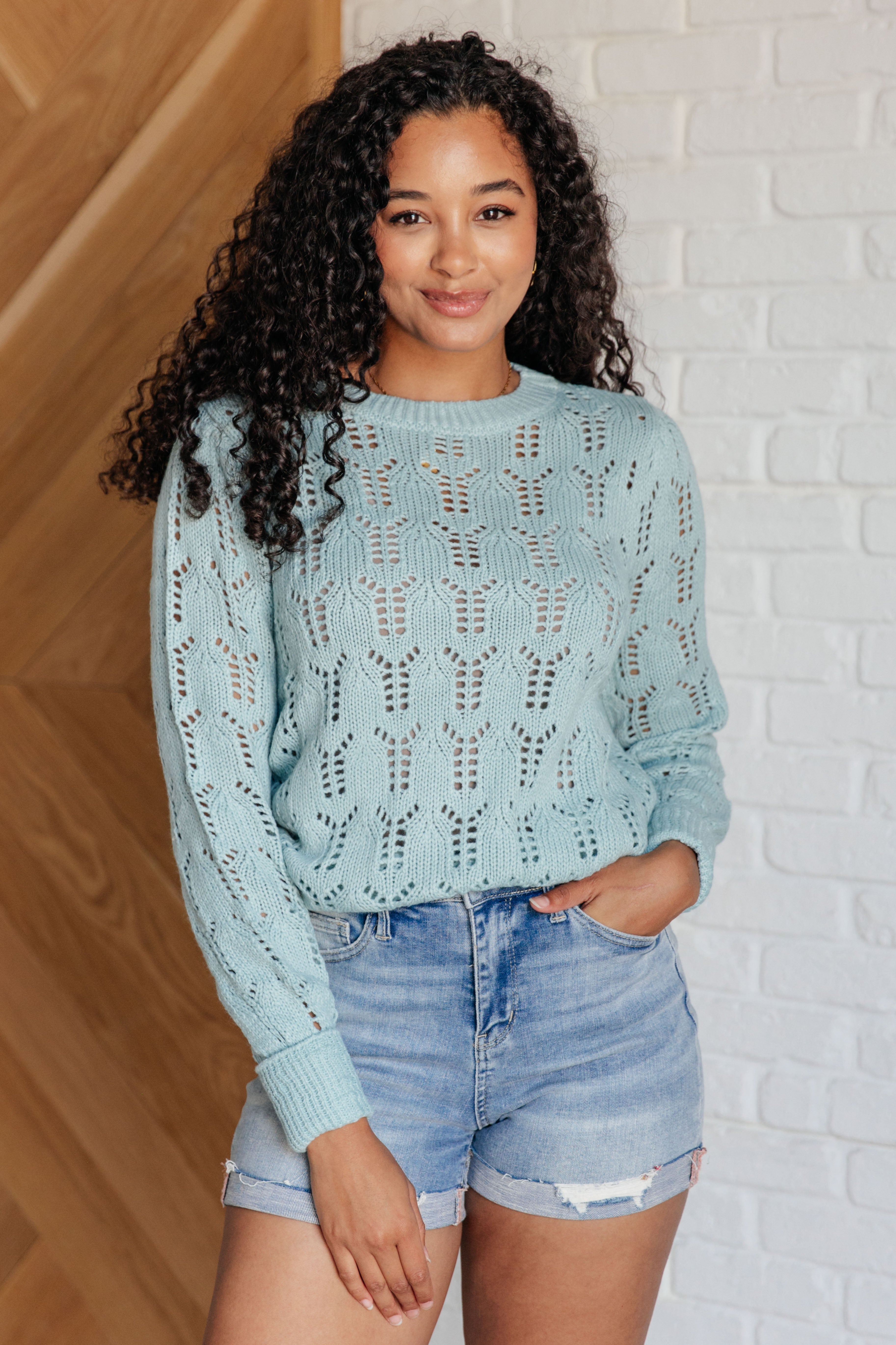 Tops Hole In One Sheer Pointelle Knit Sweater