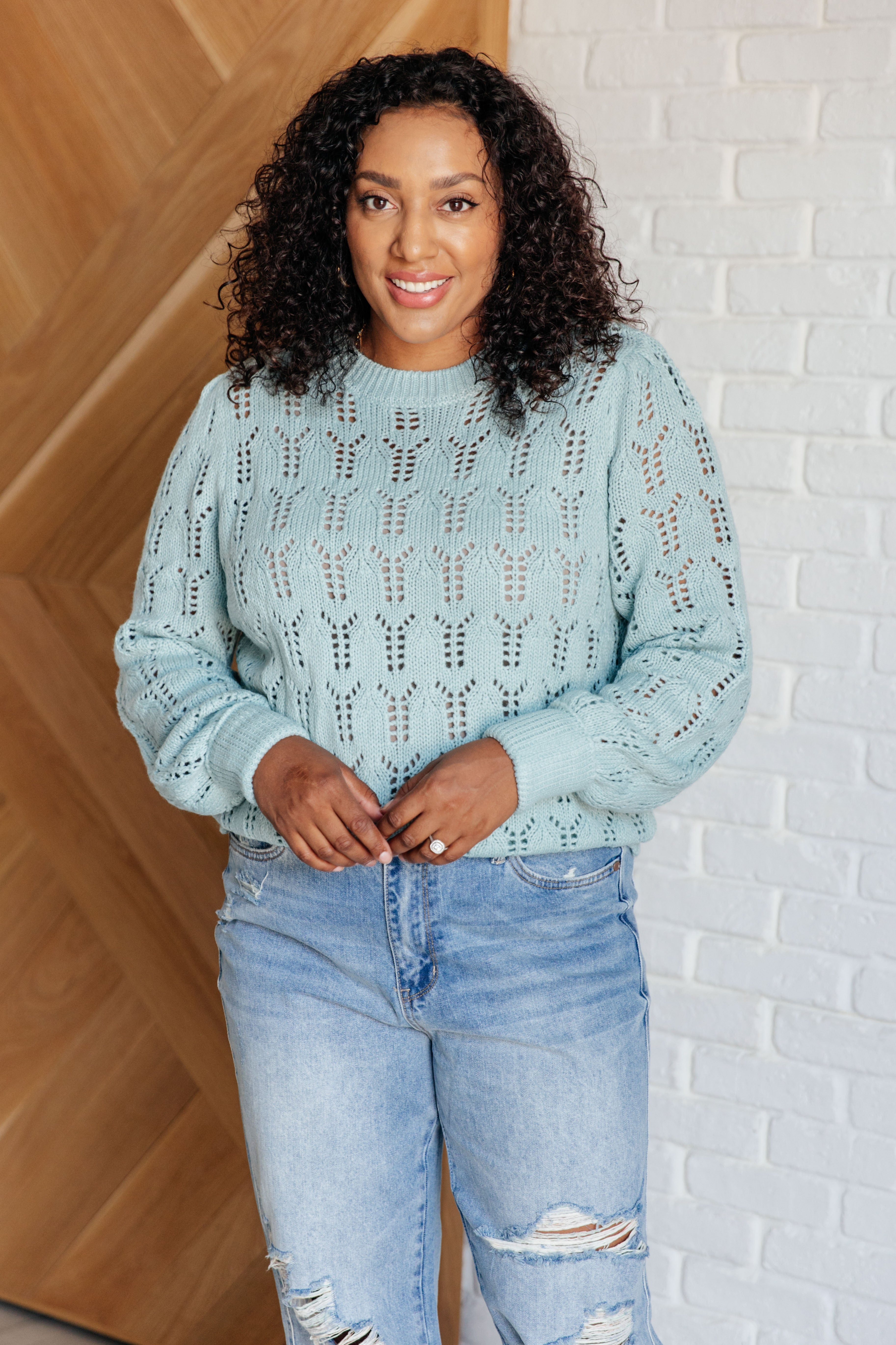 Tops Hole In One Sheer Pointelle Knit Sweater