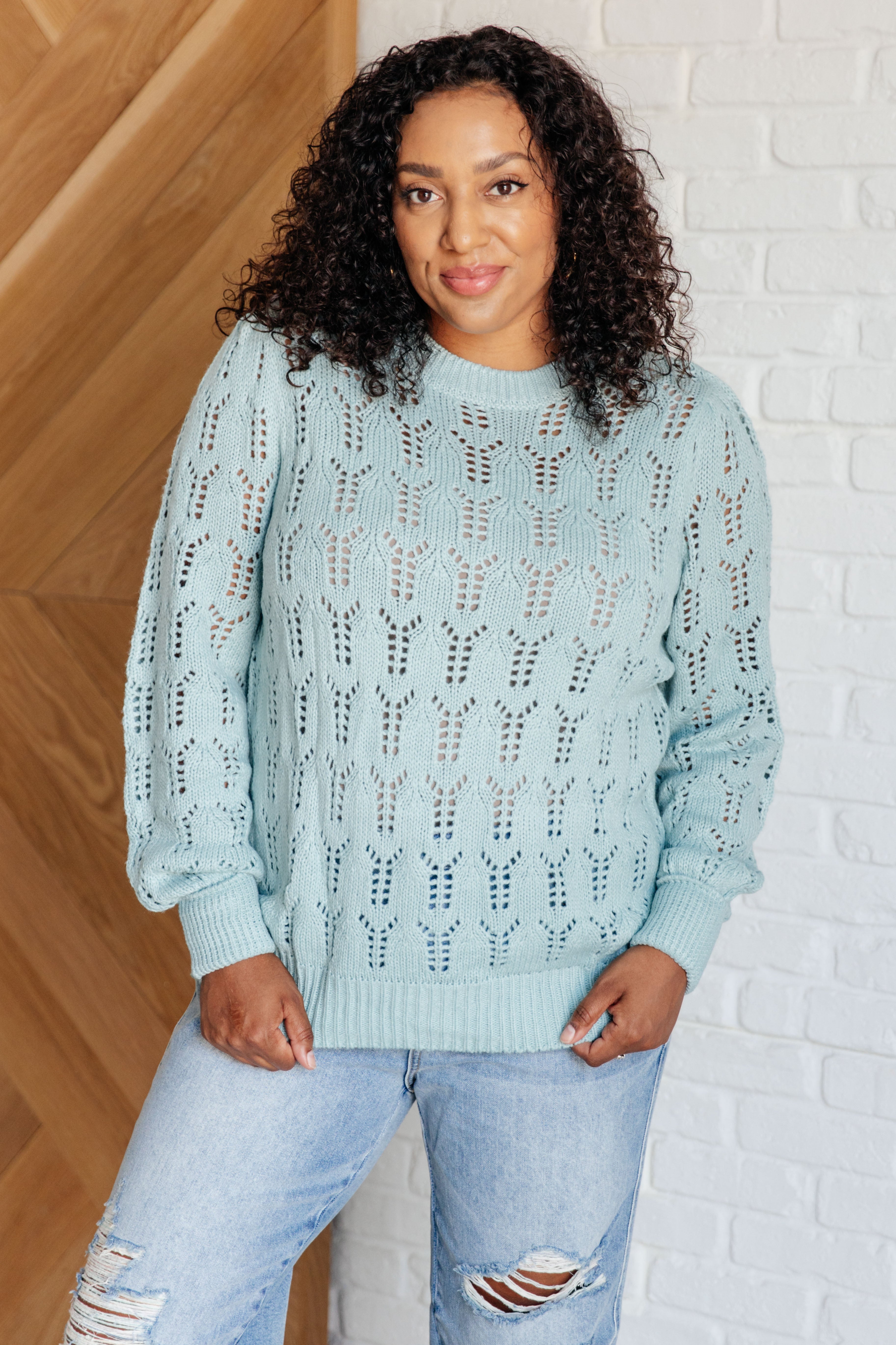 Tops Hole In One Sheer Pointelle Knit Sweater