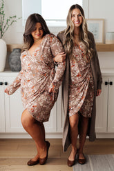 Dresses Honey Do I Ever Faux Wrap Dress in Taupe