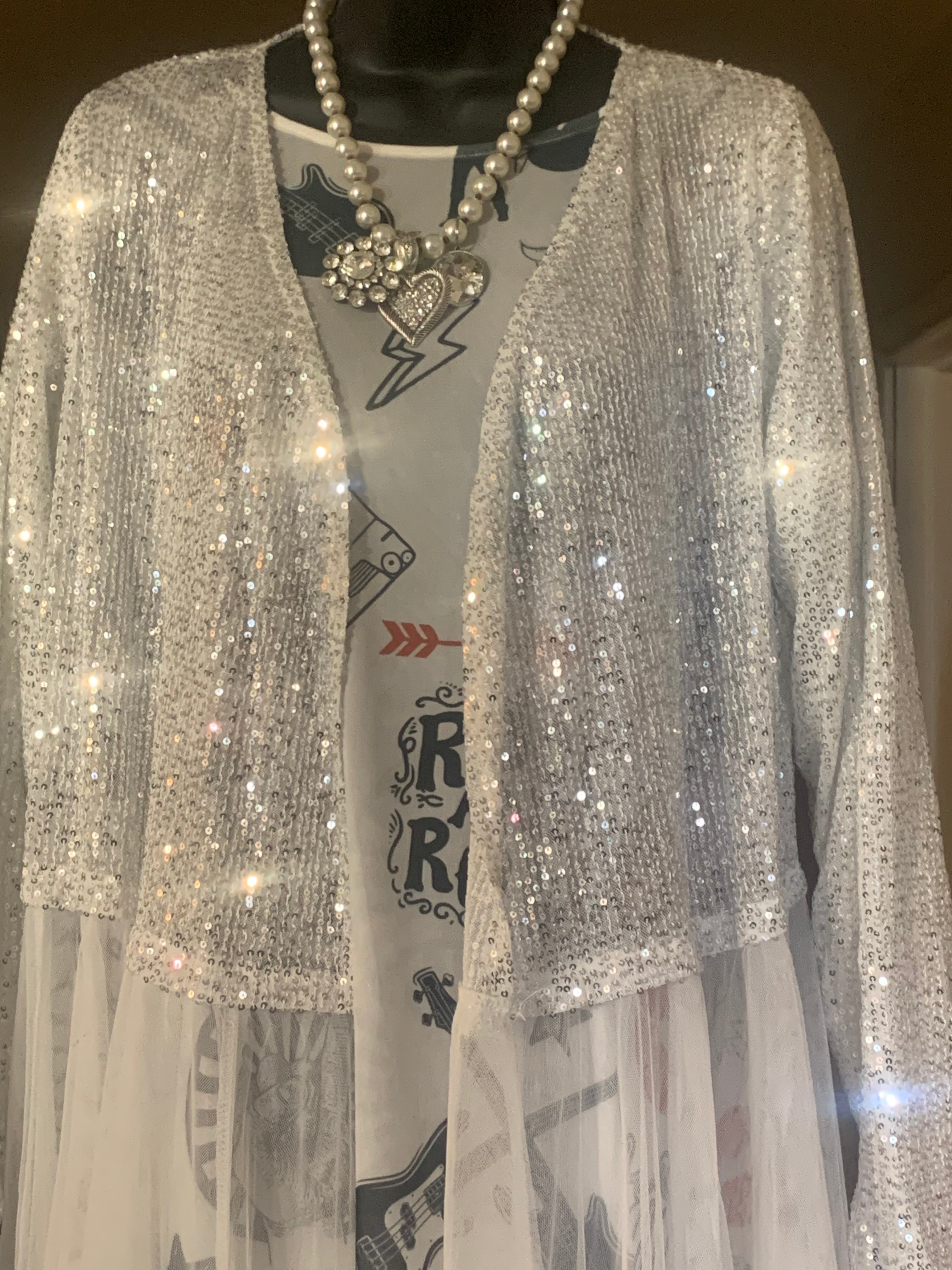 Dazzling Silver Duster With Tulle Skirt