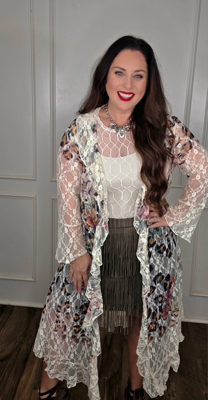 Lace and Bling Leopard Cardigan with Ruffle Detail