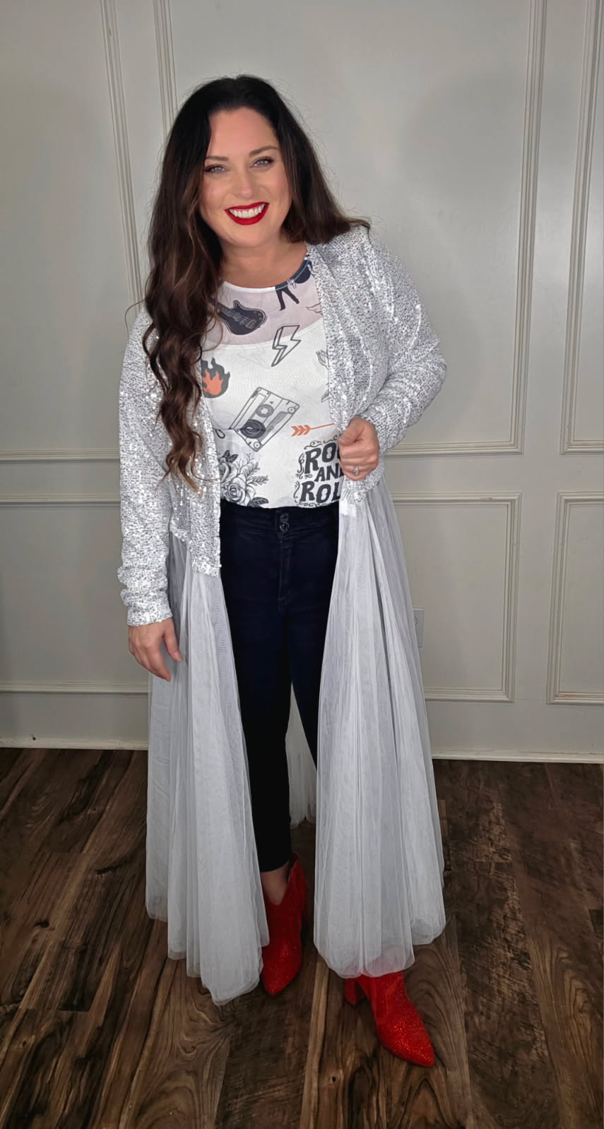 Dazzling Silver Duster With Tulle Skirt