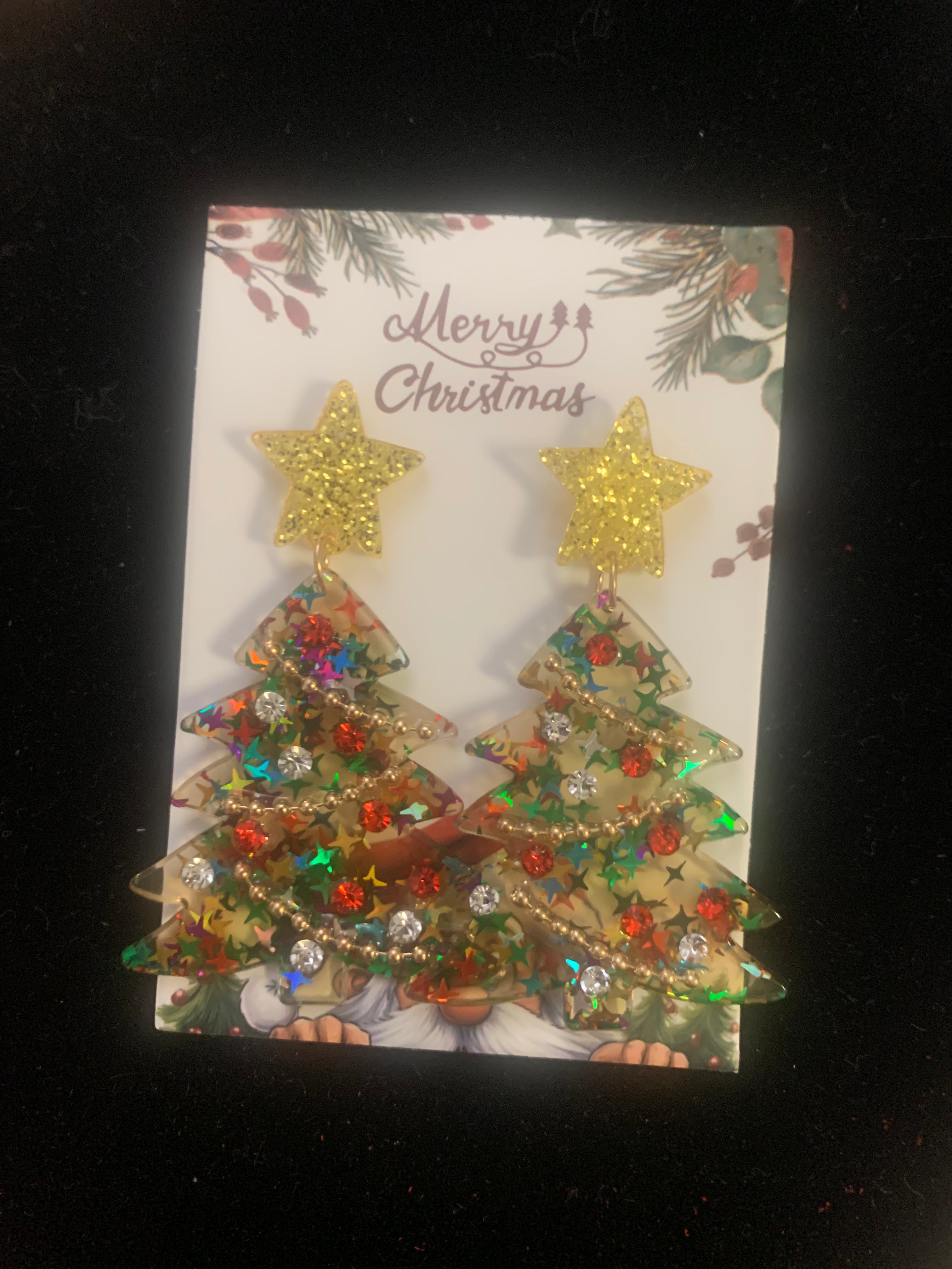 Glitter Christmas Tree Dangle Earrings