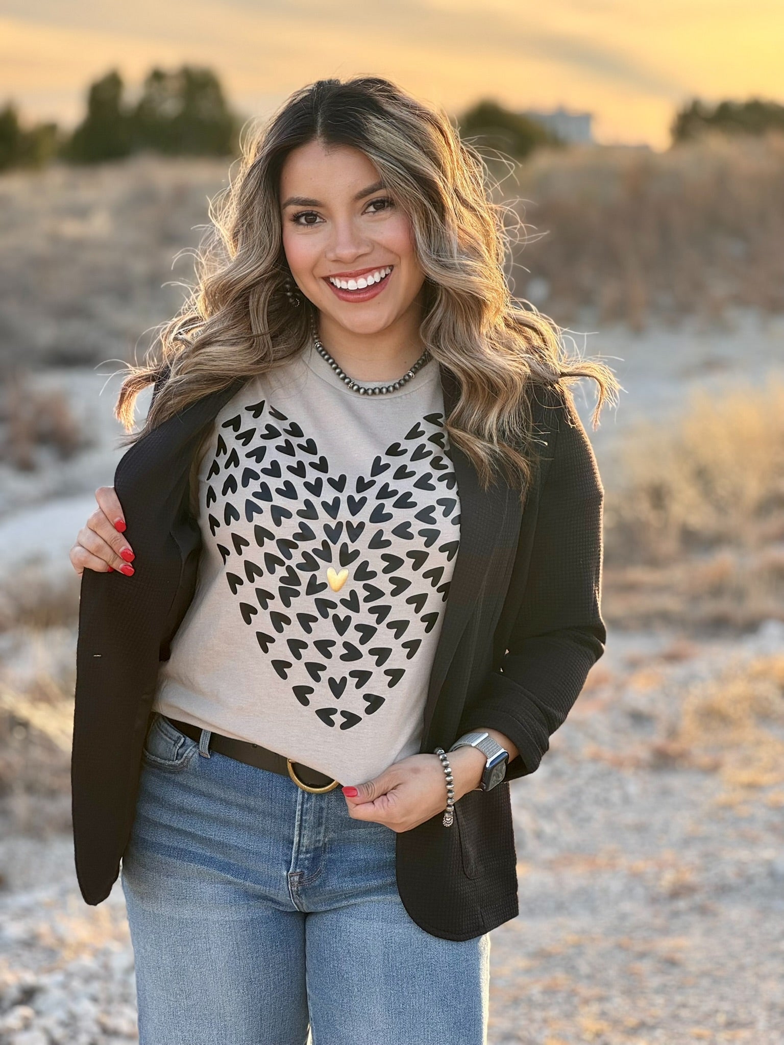 Tiny Hearts with Gold Puff Tee & Sweatshirt
