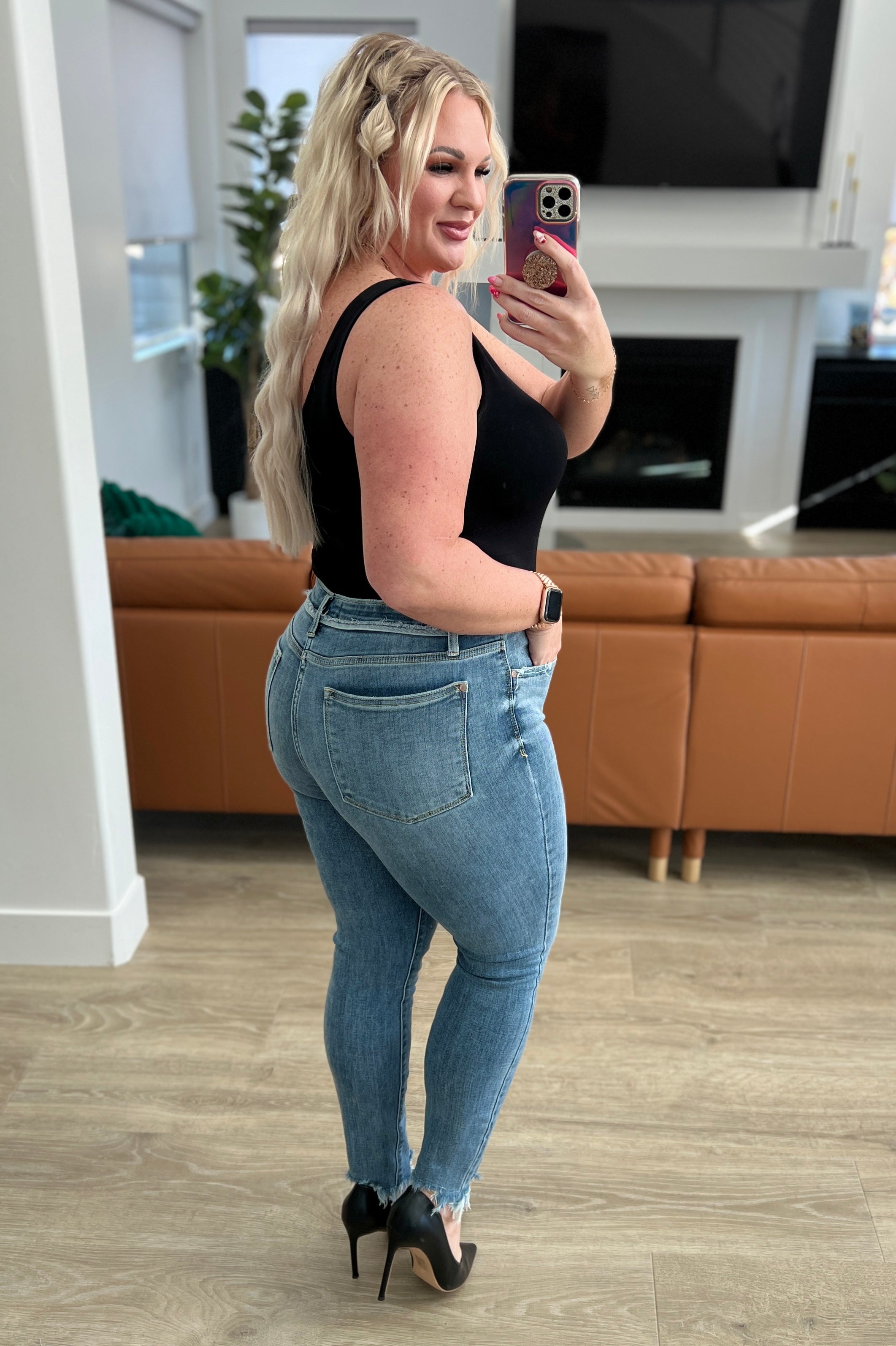 Denim Sherry Mid Rise Release Waistband Detail Skinny