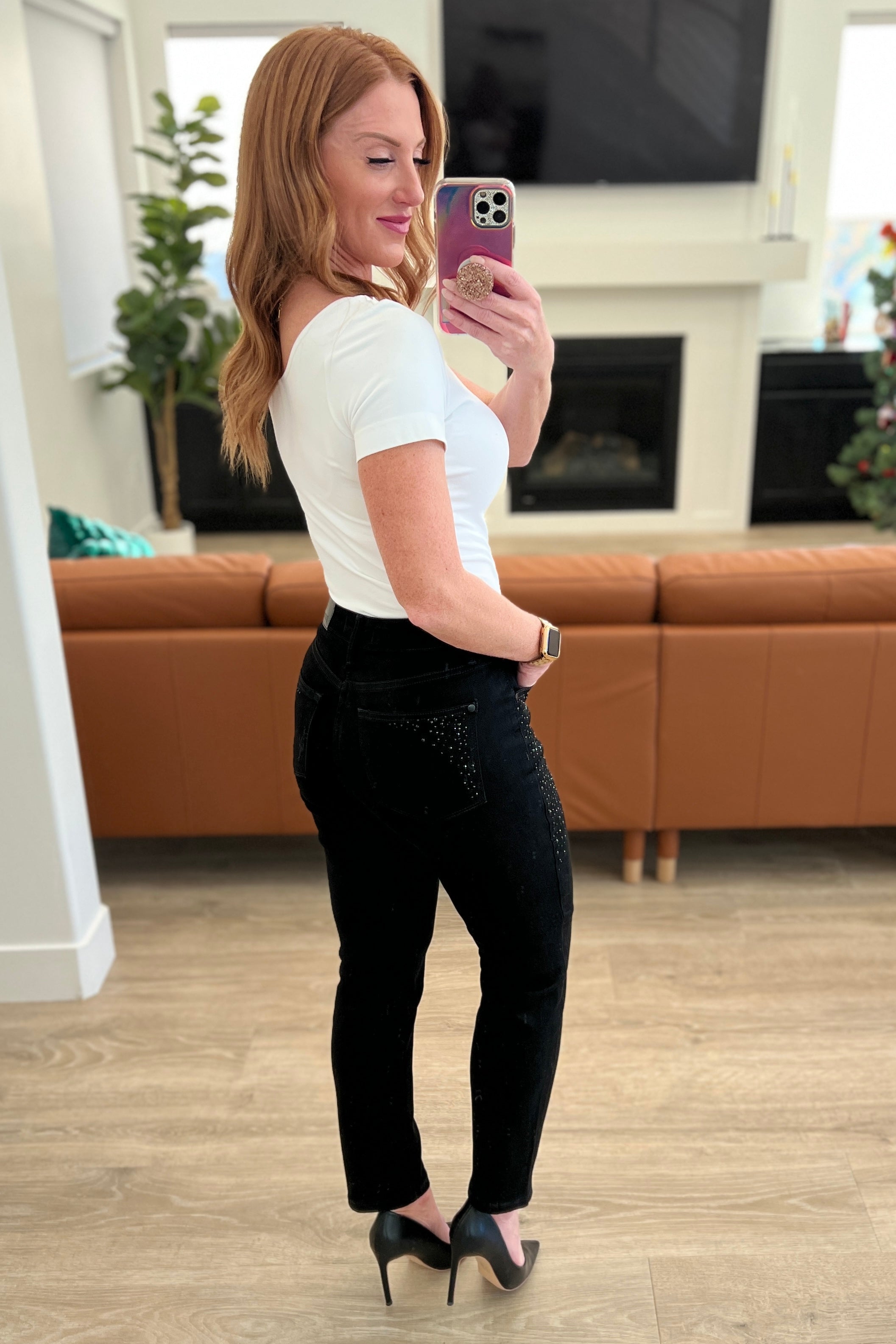 Denim Reese Rhinestone Slim Fit Jeans in Black