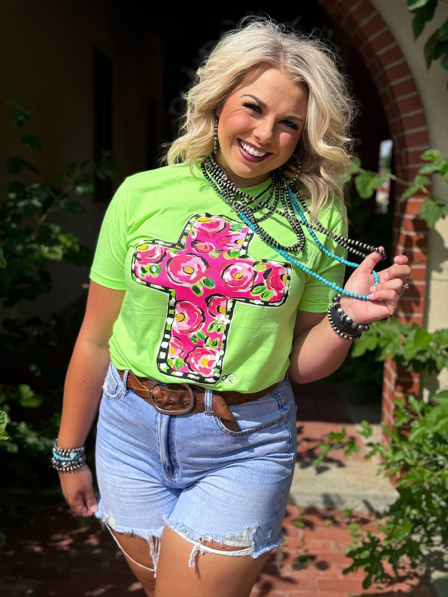 Tees Callie Ann Stelter Pink Floral Cross Tee