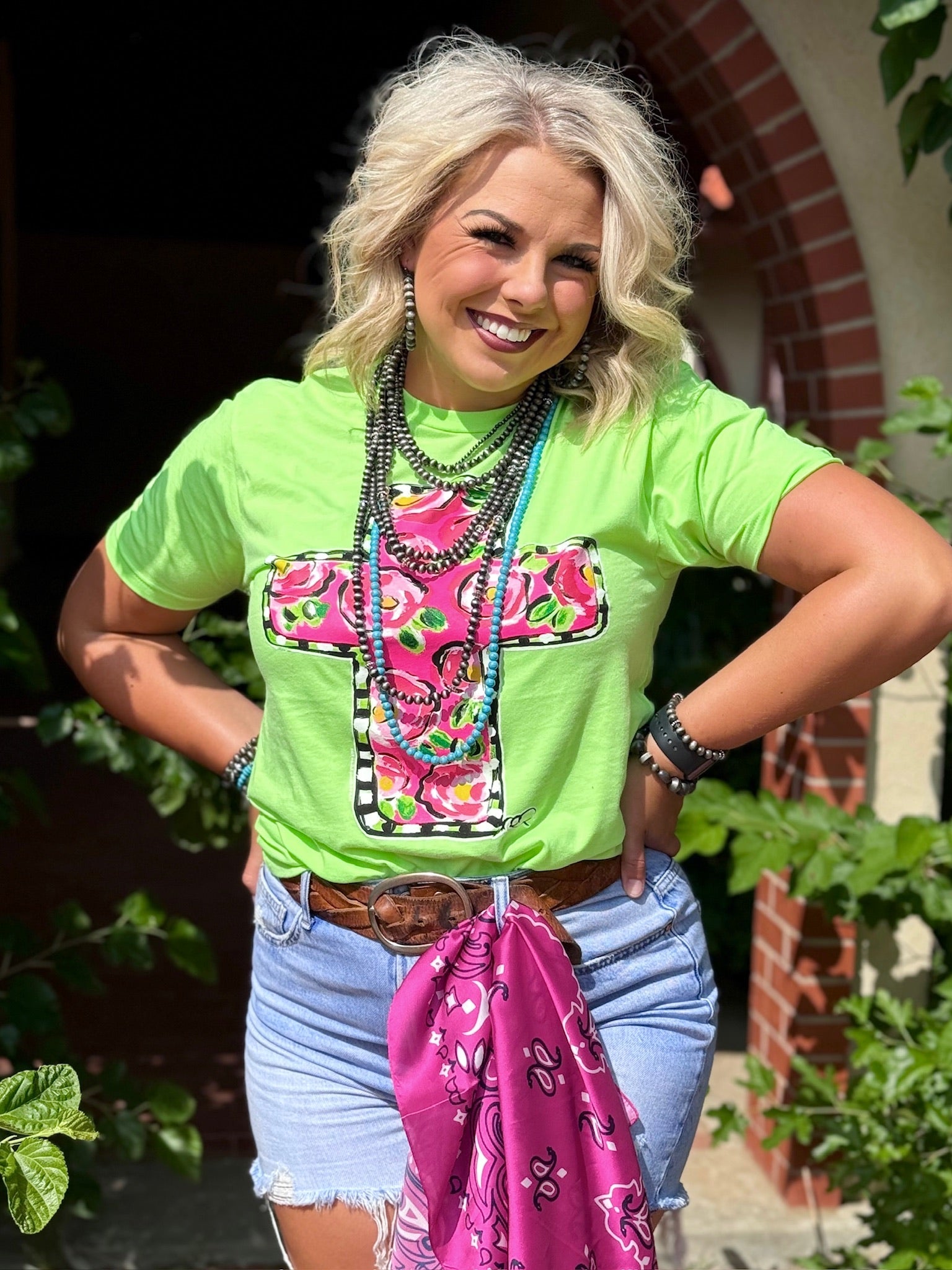 Tees Callie Ann Stelter Pink Floral Cross Tee