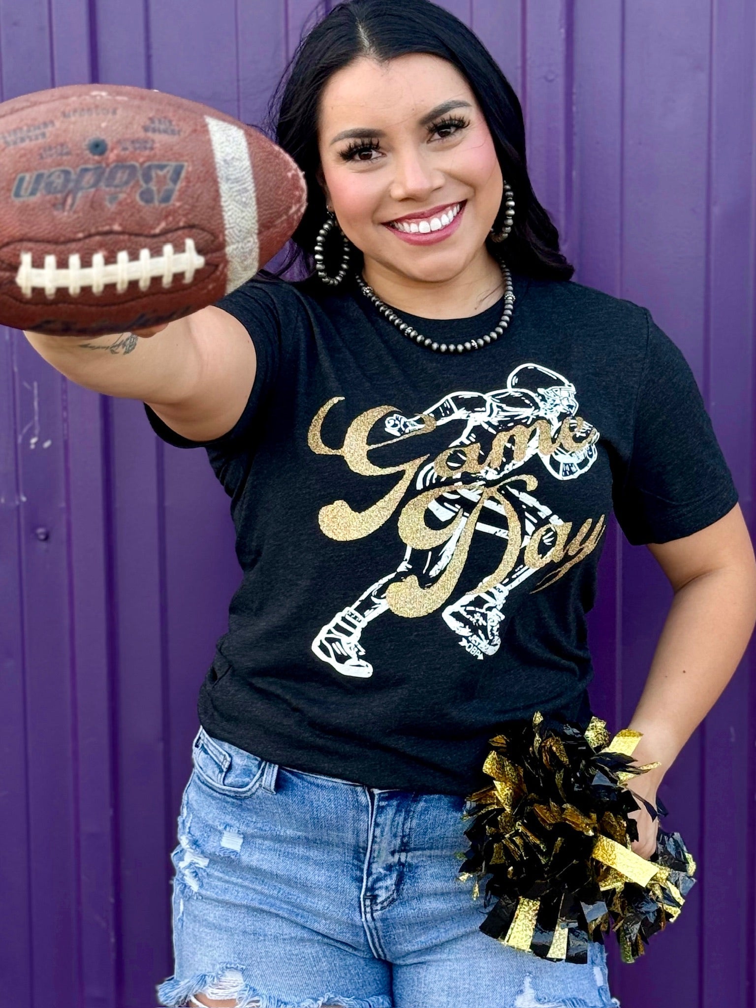 Tees Football Player with Game Day Glitter Tee