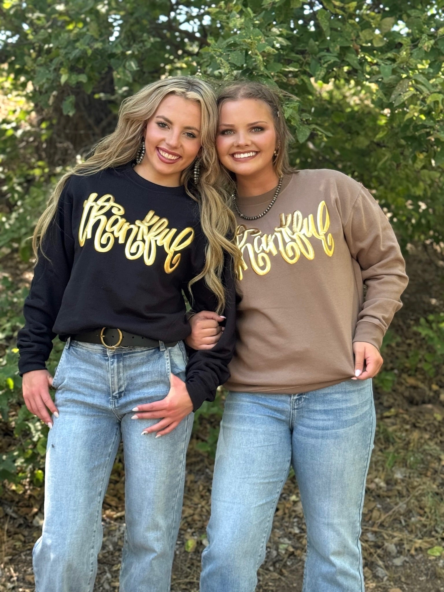 Sweaters Thankful in Gold Metallic Puff Sweatshirt