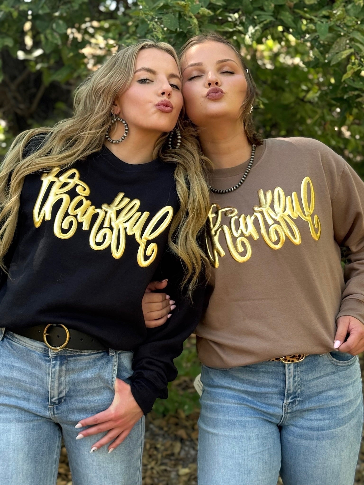 Sweaters Thankful in Gold Metallic Puff Sweatshirt