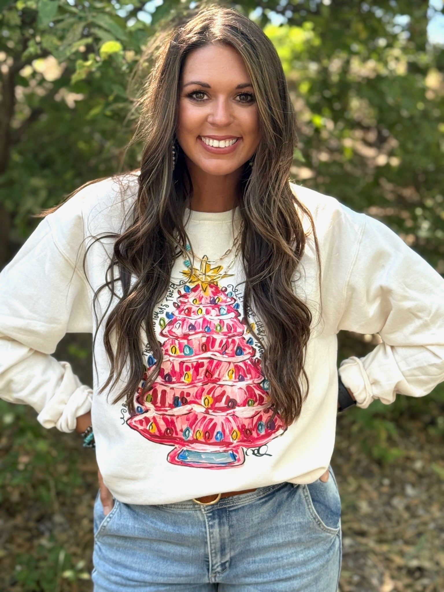 Tees Callie Ann Stelter Pink Christmas Tree Tee & Sweatshirt