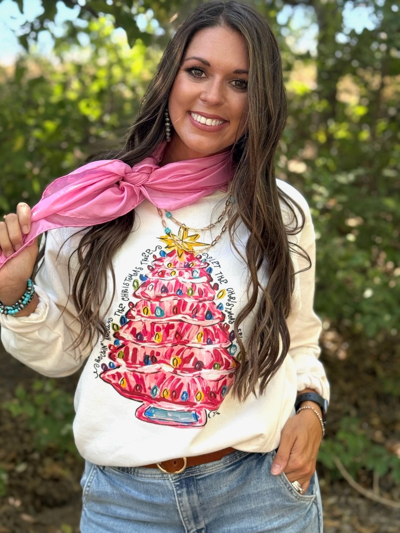 Tees Callie Ann Stelter Pink Christmas Tree Tee & Sweatshirt