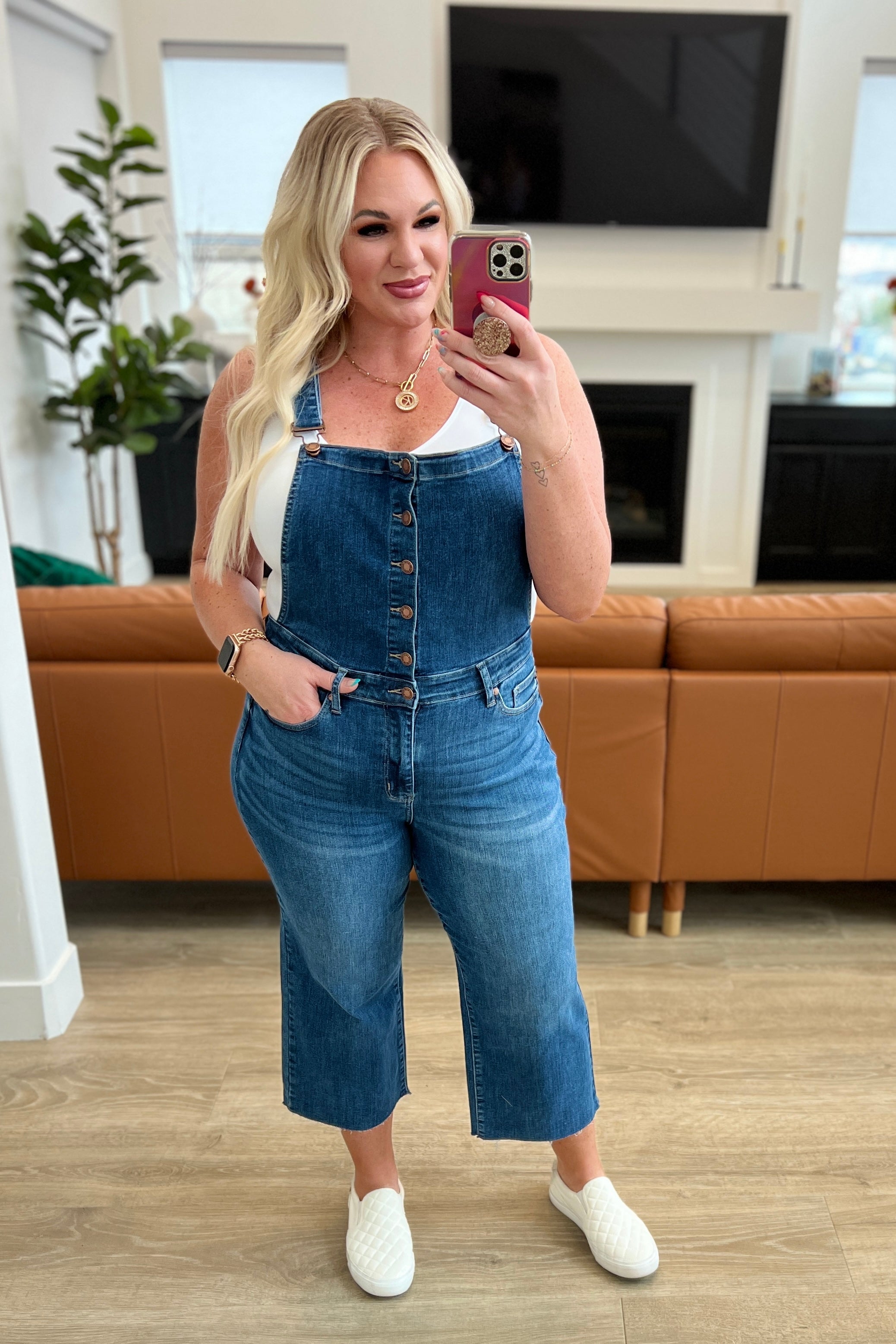 Denim Priscilla High Rise Crop Wide Leg Denim Overalls