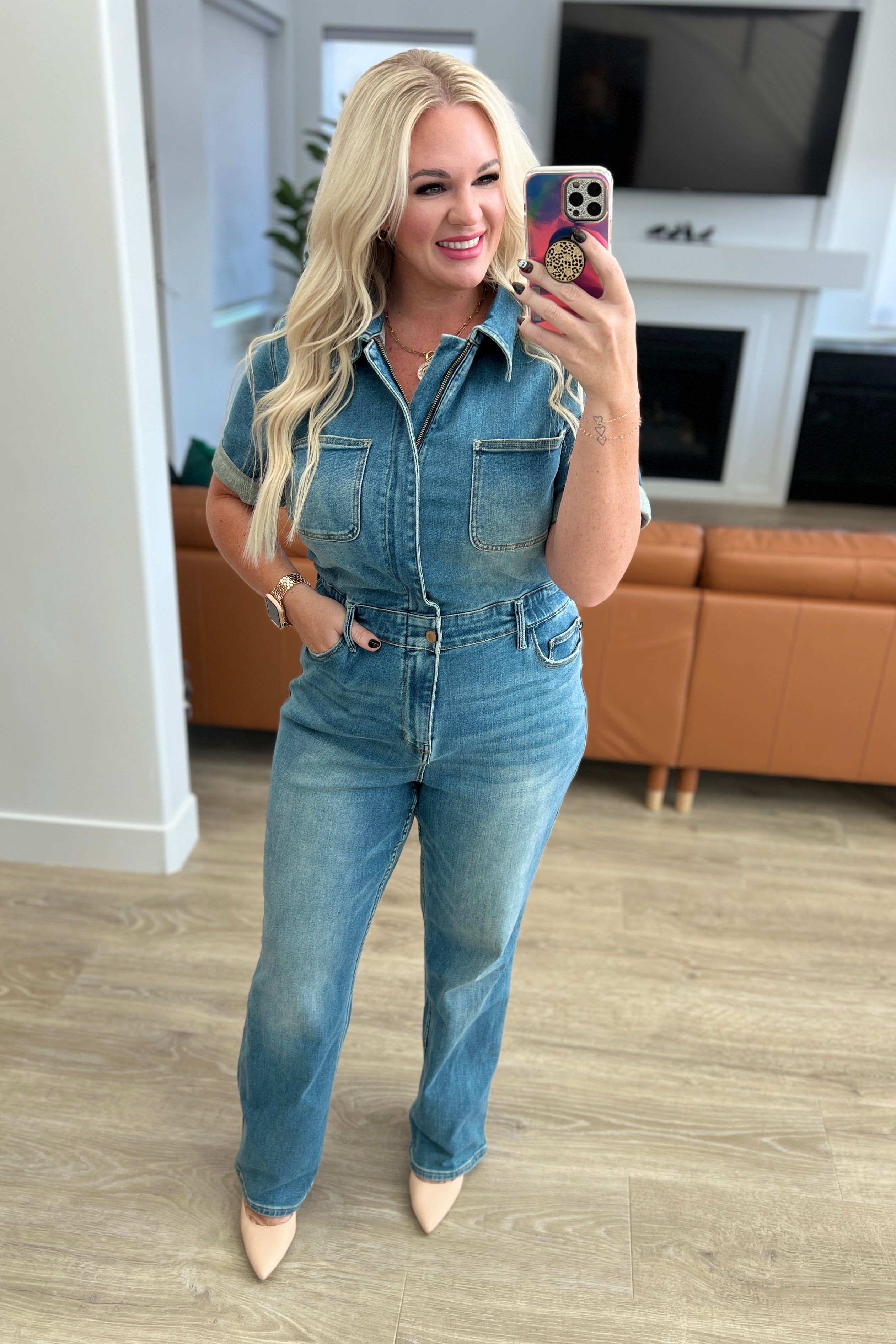 Denim Sylvia Short Sleeve Denim Jumpsuit