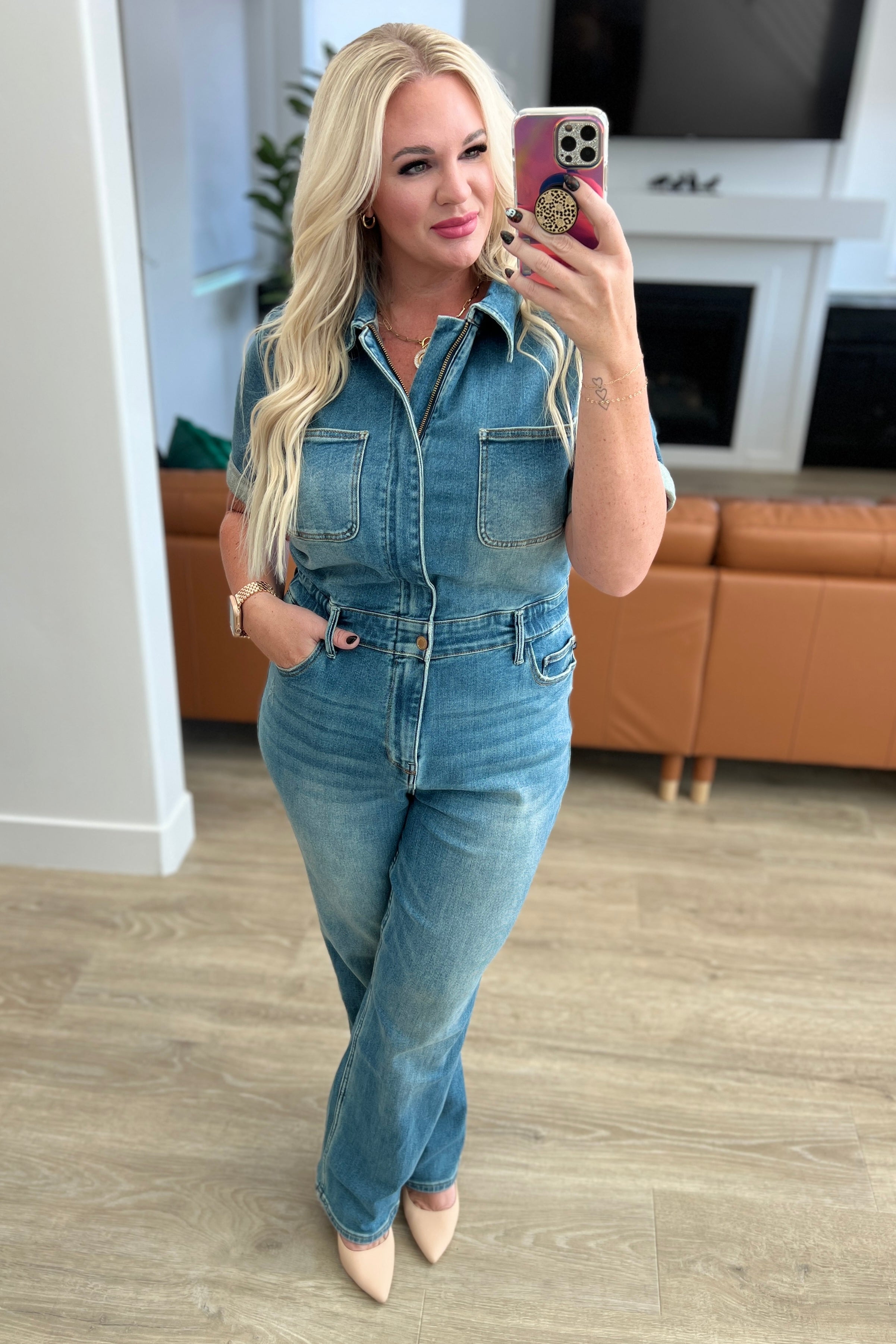 Denim Sylvia Short Sleeve Denim Jumpsuit
