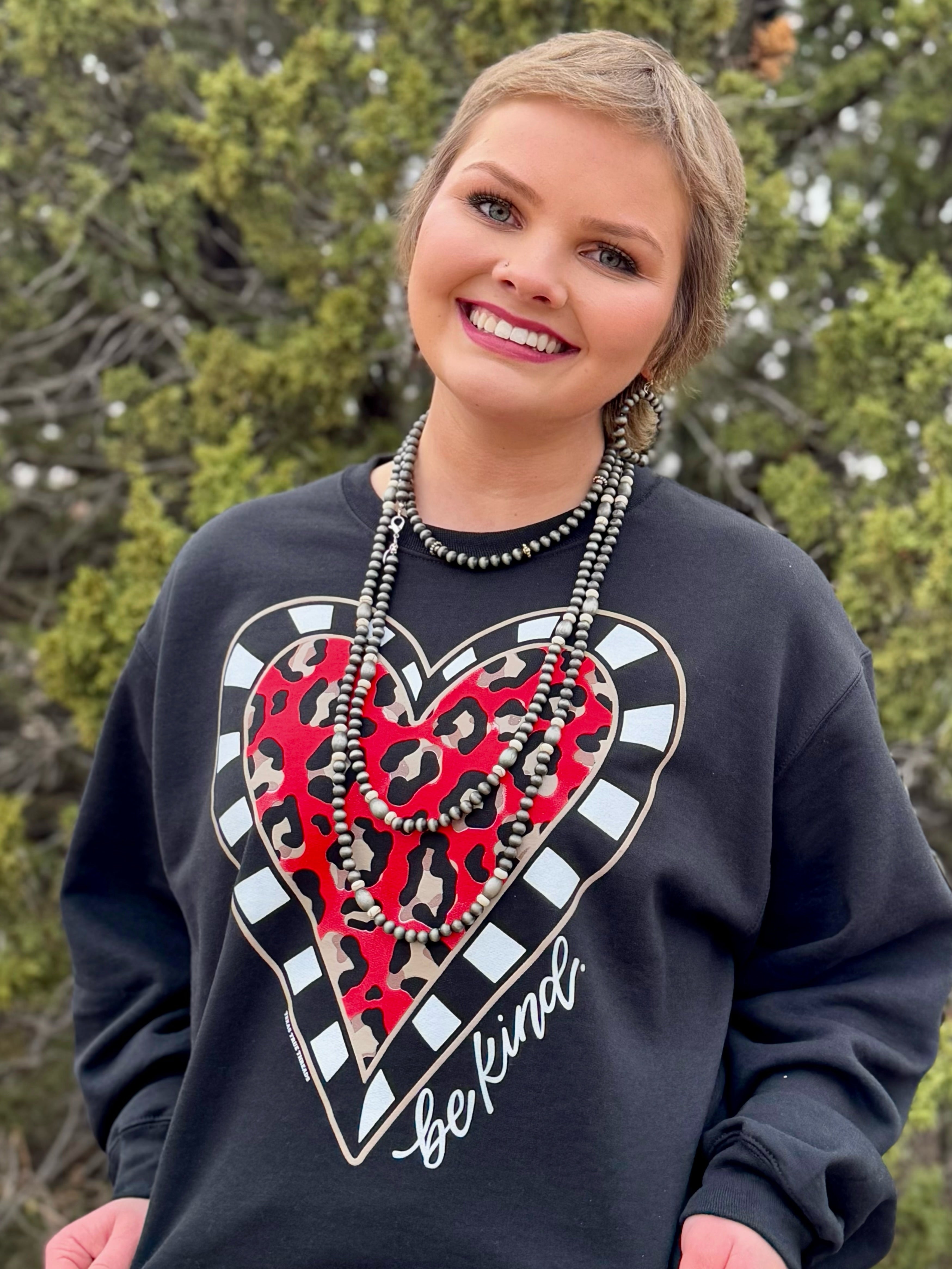 Tees Be Kind Leopard Heart Long Sleeve Tee & Sweatshirt