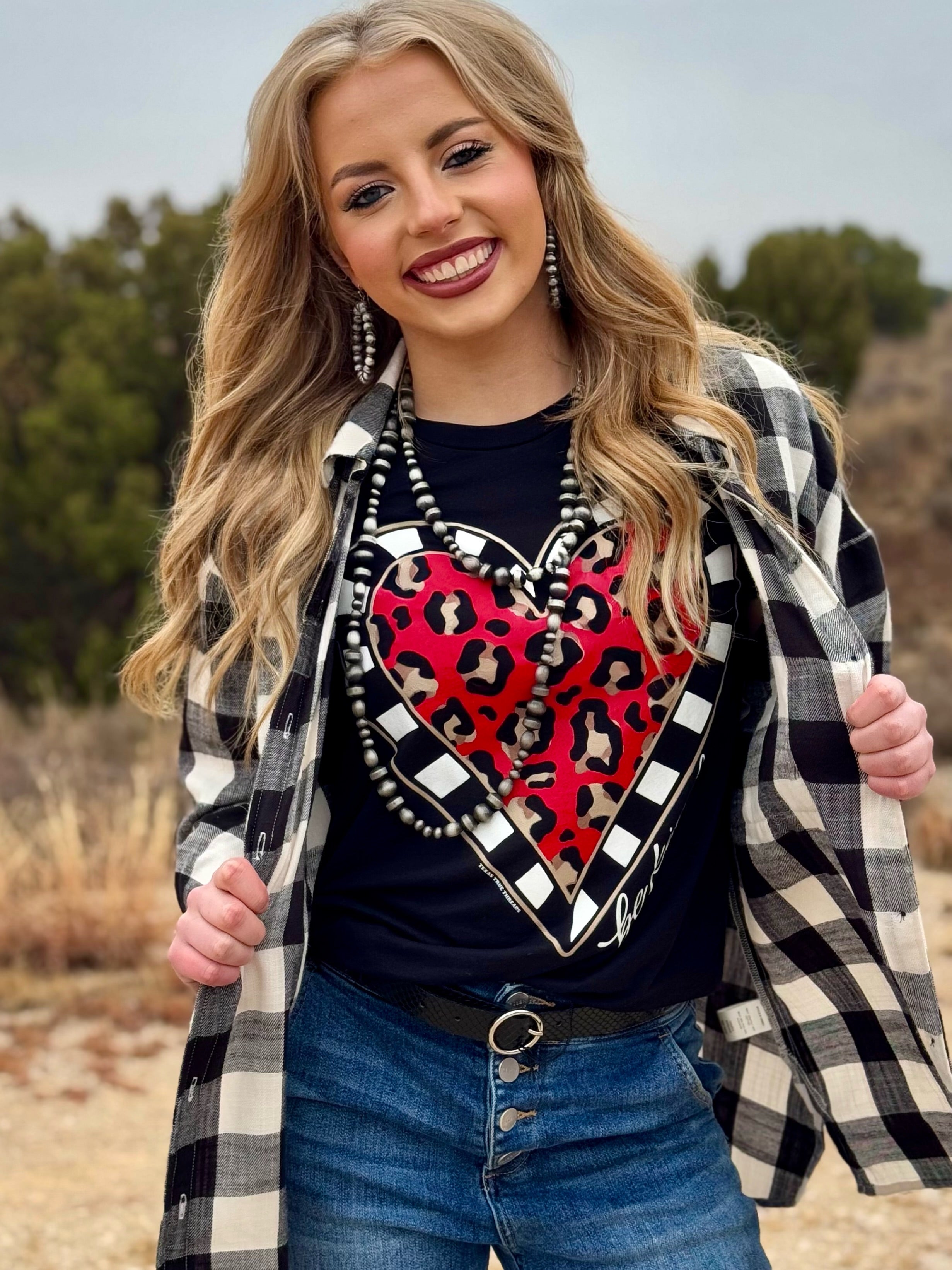 Tees Be Kind Leopard Heart Long Sleeve Tee & Sweatshirt